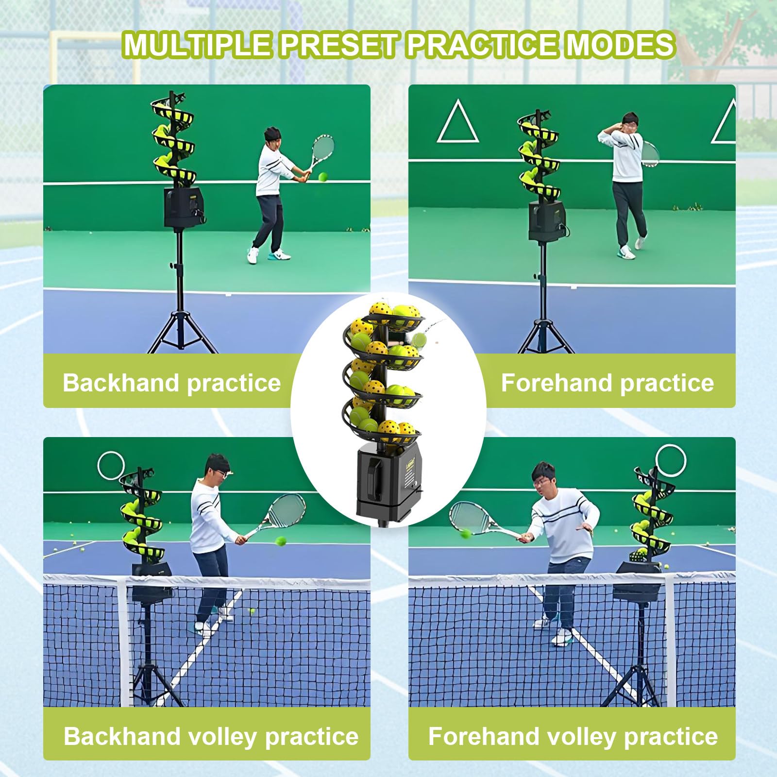 Macchina per Palline da Tennis Macchina per Palle da Tennis Leggero Macchina da Lancio da Tennis Collegare/Batterie 33 Palle, Allenamento Tennis in Campo o Garage