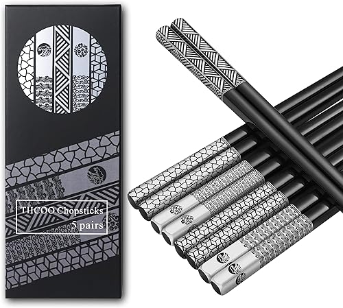 Miniatura 8 de Palillos de metal reutilizables de acero inoxidable 188 grabados con láser, palillos de titanio de alta calidad, aptos para lavavajillas, ligeros,