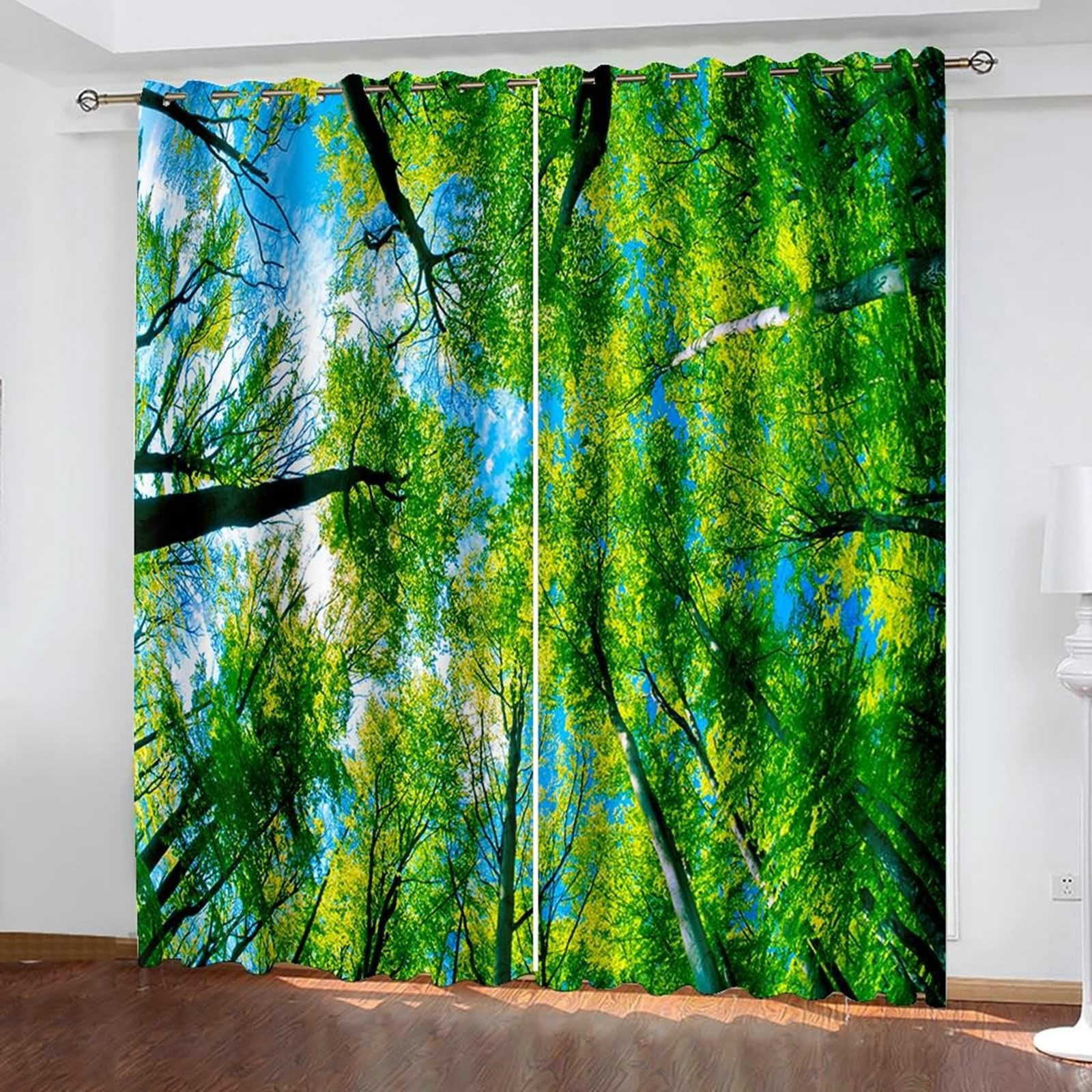 Gualiy Rideaux Salon Occultant, Rideau Thermique Isolant Fenetre Paysage Arbres et de Ciel Rideaux Lot de 2 102x183cm
