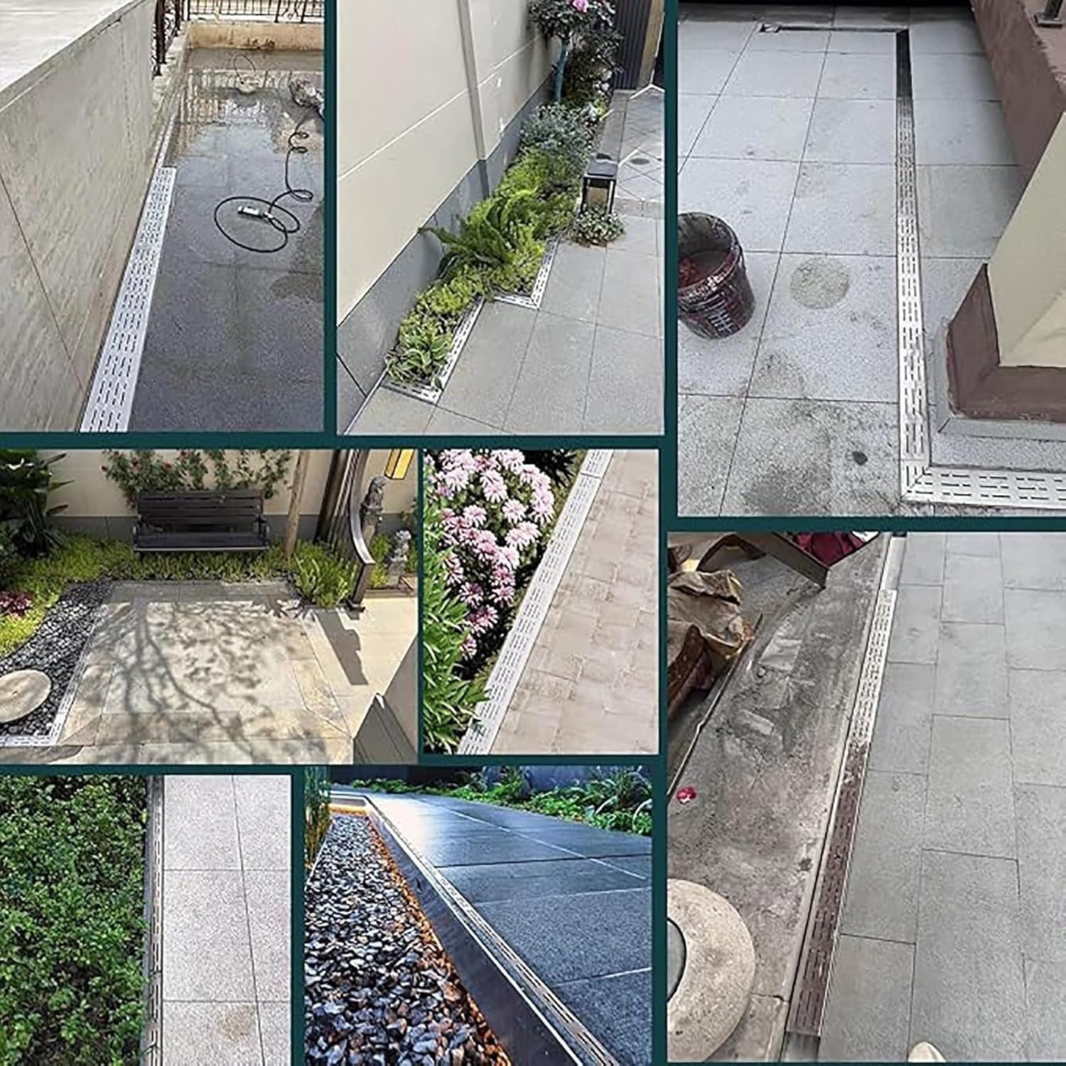 Osłona odpływu ze stali nierdzewnej — zdejmowana kratka 1m/2m do tarasów, garaży i ogrodów(LxWxH100x7x5cm 10pcs)