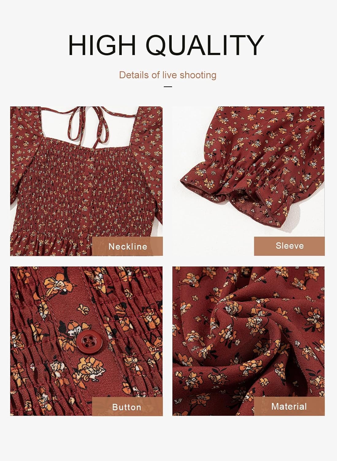 Dokotoo Womens Casual Summer Dresses Short Sleeve Square Neck Smocked Boho Floral Sundress Flowy A-Line Mini Dress - Image 5