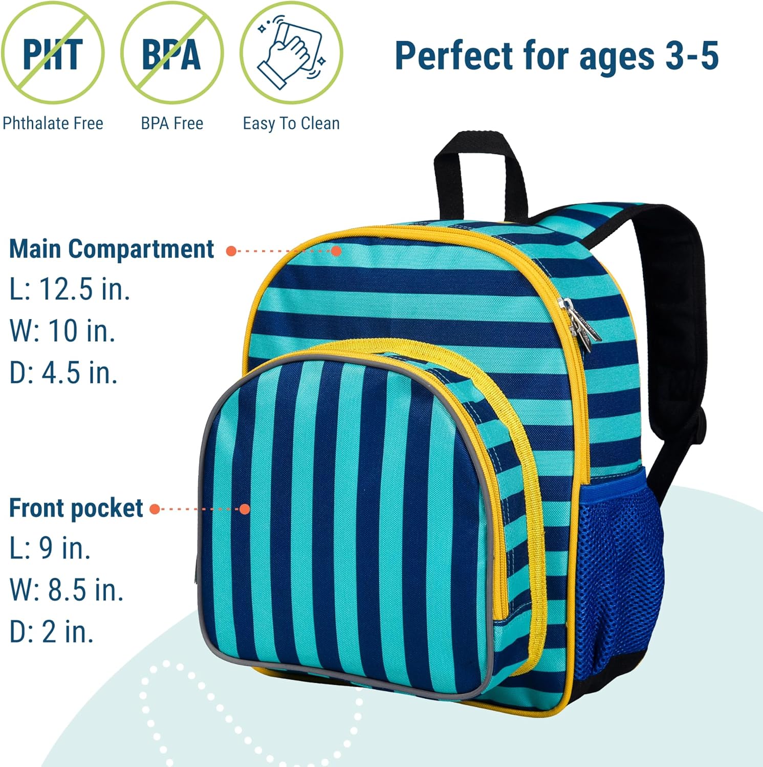 Wildkin 12-inch Kids Backpack – Padded, Adjustable, Ideal for Daycare & Travel - Blue Stripes - Image 4