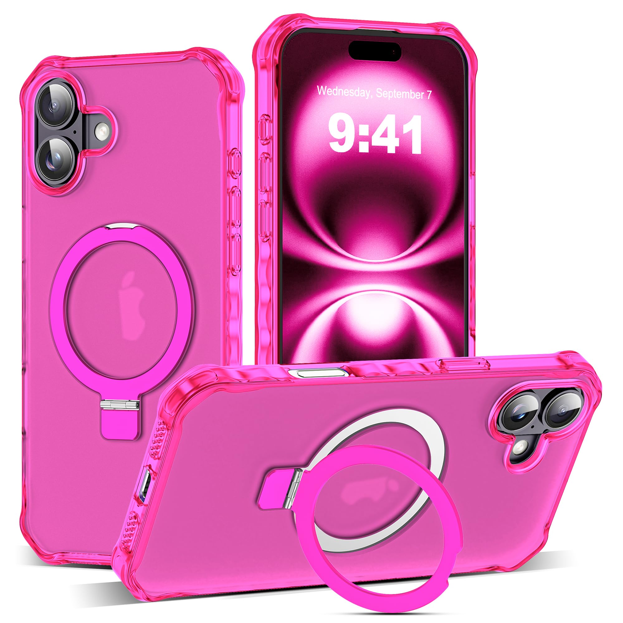 JQRZAOAK for iPhone 16 Case with Magnetic Invisible Stand [Compatible with Mag-Safe] [Military Drop Tested] Translucent Matte 16 Cover with Good Grip