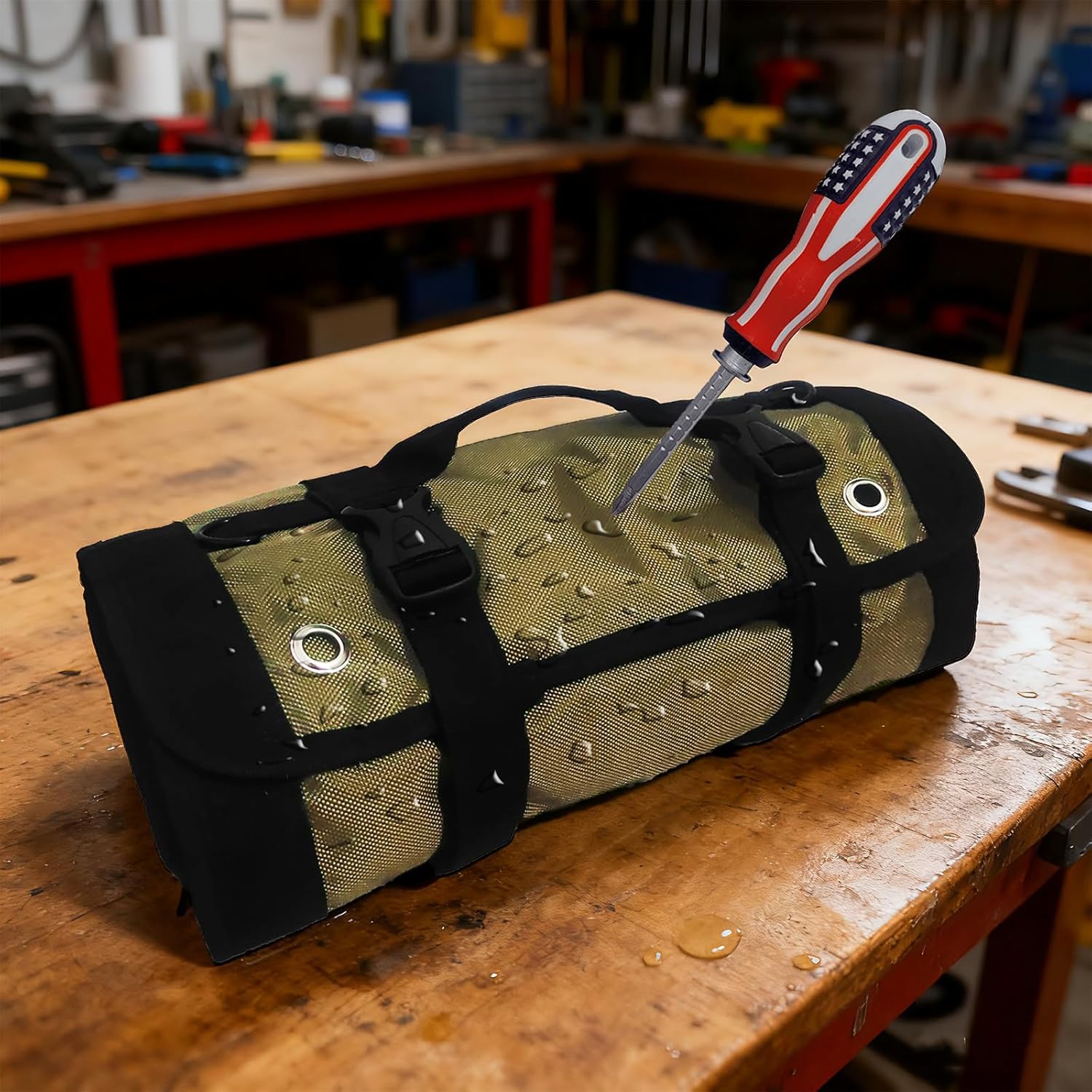 Roll Up Tool Bag Tool Roll,Portable Rollup Toolbag,Foldable Rollup organizer,Tool Organizer with 6 Detachable Pouches,Perfect for Engineers,Hobbyist,Men's gift and Engineer's gift (khaki)