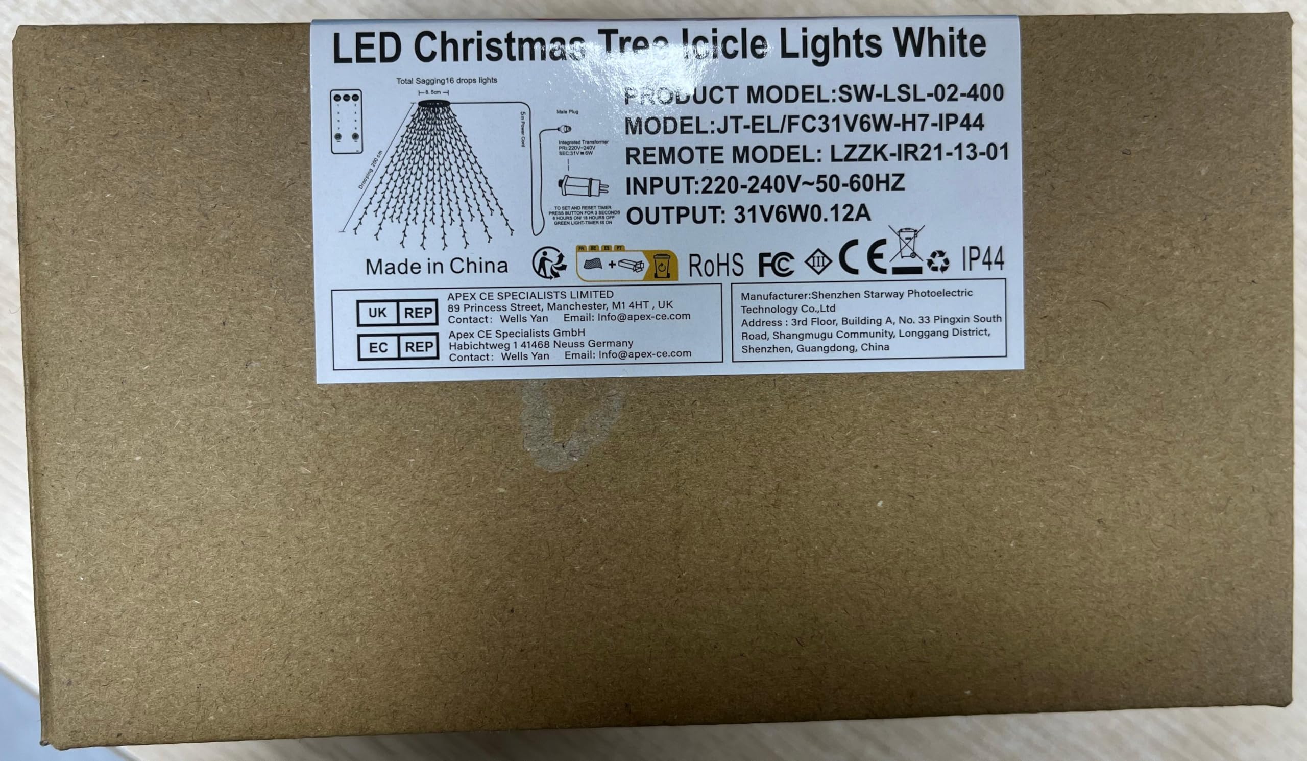 Aneeway Luci per Albero di Natale - Catena Luminosa 200cm, 16 Strisce 400 LED, 8 Modalità per Alberi 150-240cm, Bianco Brillante
