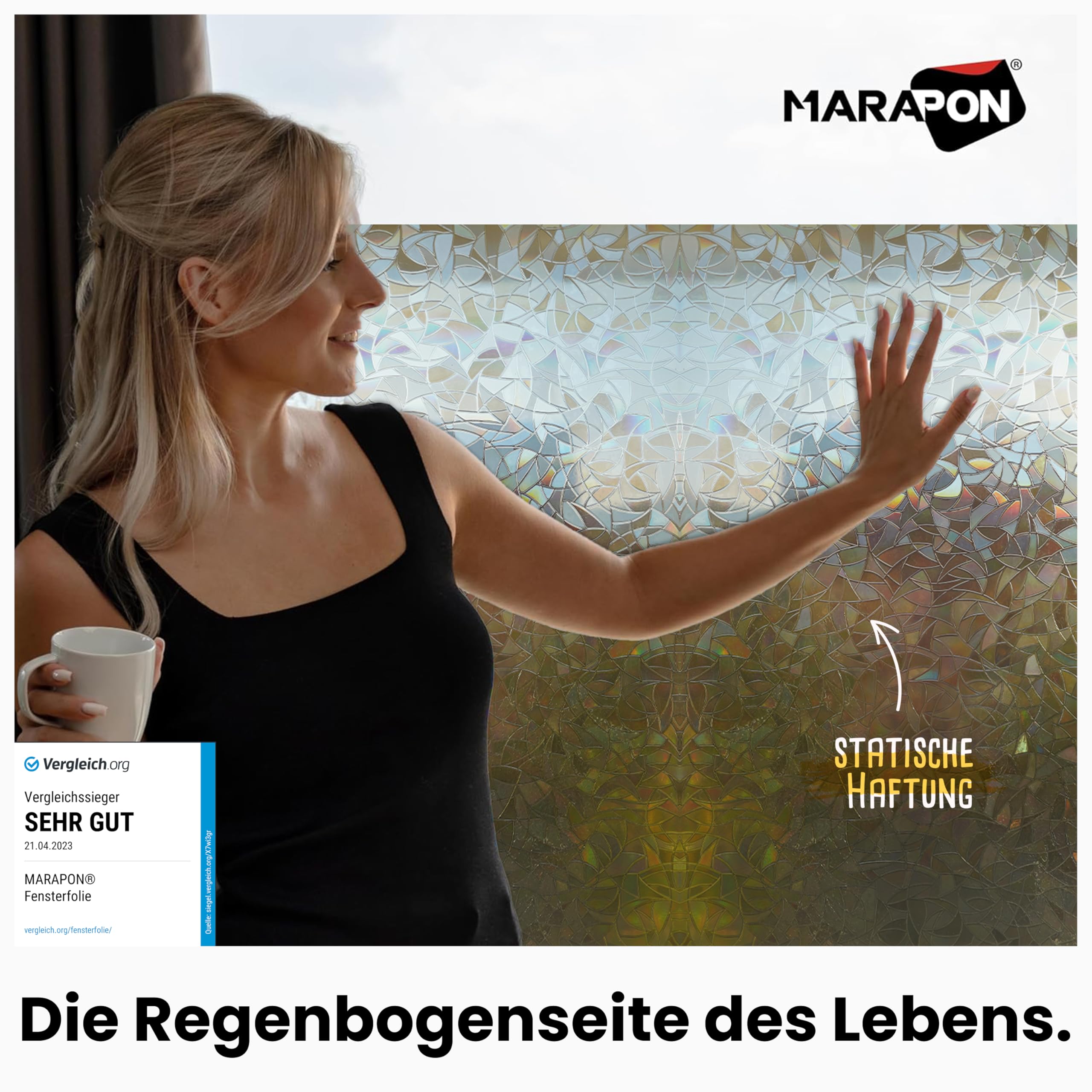 Marapon Fensterfolie Blickdicht von aussen mit Regenbogeneffekt dunkel 0 – Bild 2