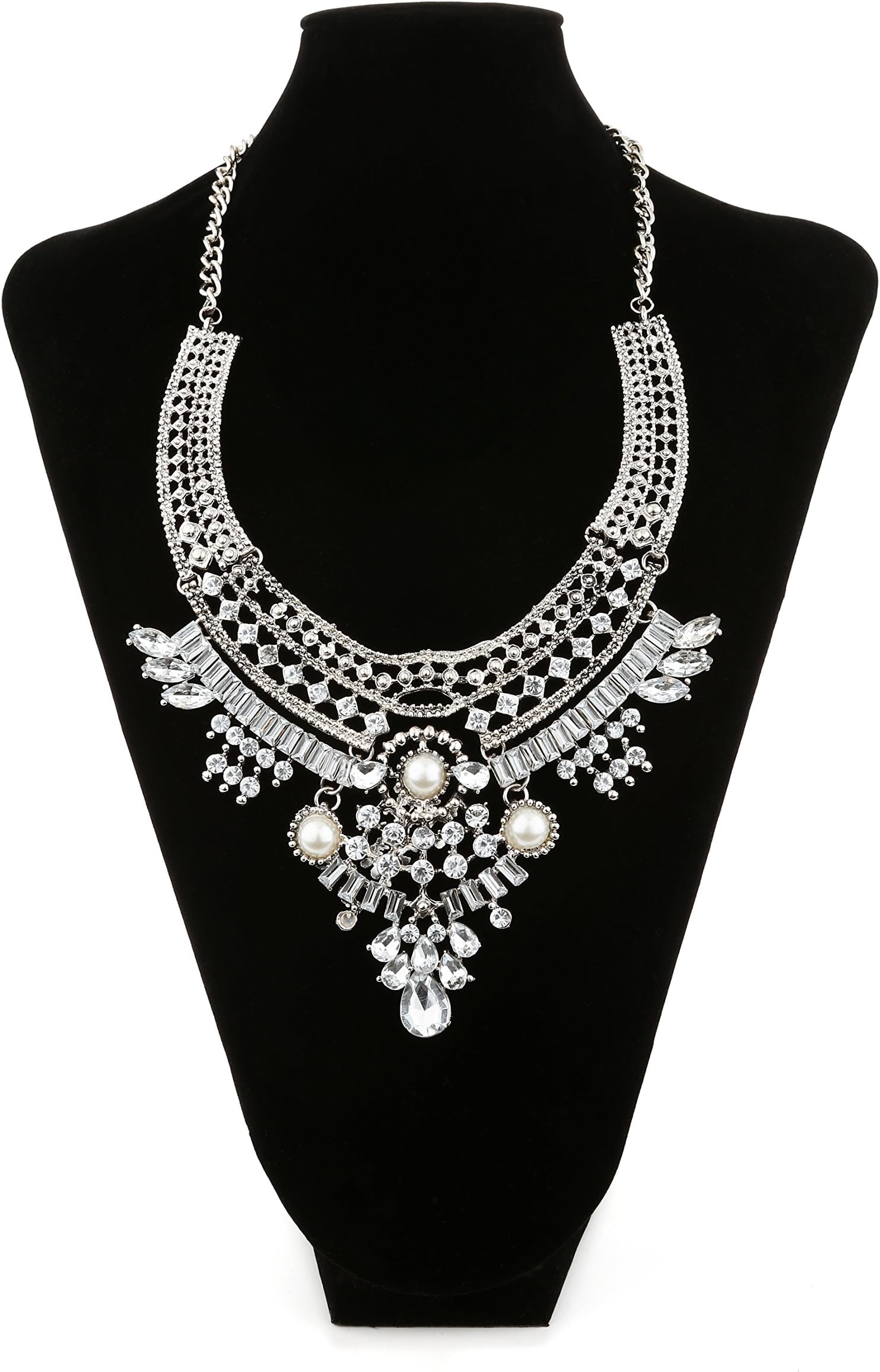 Lianjie Women Alloy Antique Silver/Gold Bohemia Necklaces Boho Vintage Necklace Crystal Beads Statement Necklaces (#2)