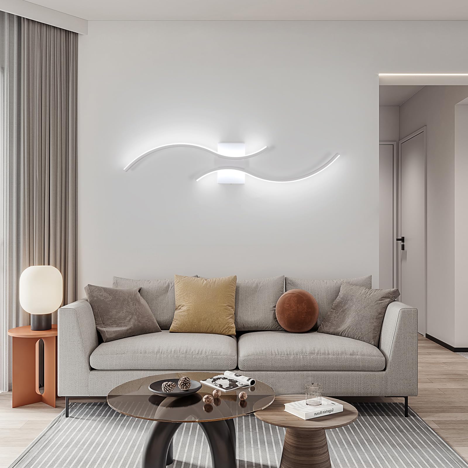 Goeco Applique da Parete Interno LED 80CM 27W 3000LM 6500K, Bianco | Lampada da Parete LED Lunga Moderna con 2 Tubi Luminosi Luce Bianca Calda per Camera da letto Soggiorno Scala Cucina