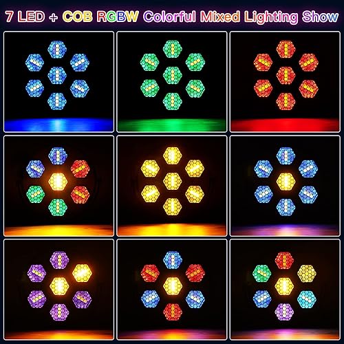 Miniatura 2 de Luces LED para escenario de 350 W, RGBW, 4 en 1, luces elevadoras y 7 luces retro hexagonales COB con control activado por sonido DMX, fondo de
