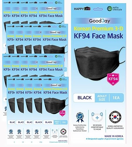 TK FASHION MASK Paquete de 10 mascarillas KF94 negras, filtro de 4 capas, fabricadas en Corea
