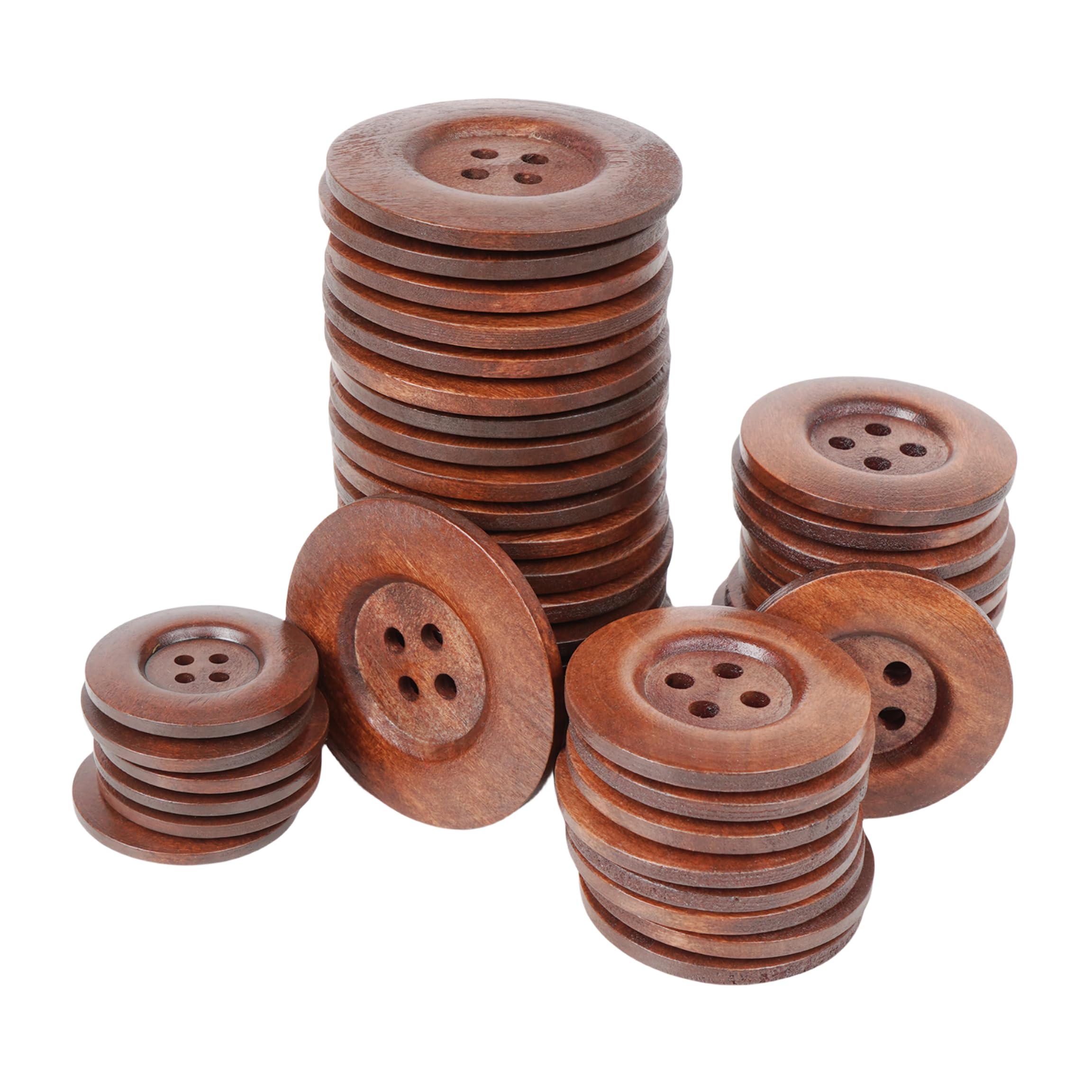 Chenkou Craft 20pcs Large Size 60MM Brown Round Wood Buttons 4 Holes Craft Sewing Button