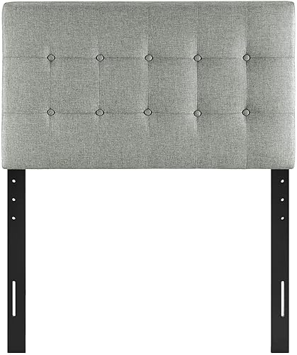 Vista 29 de Cabecero de cama individual, Modway Emily, tapizado en vinilo de color blanco, Tela, Tejido Gris