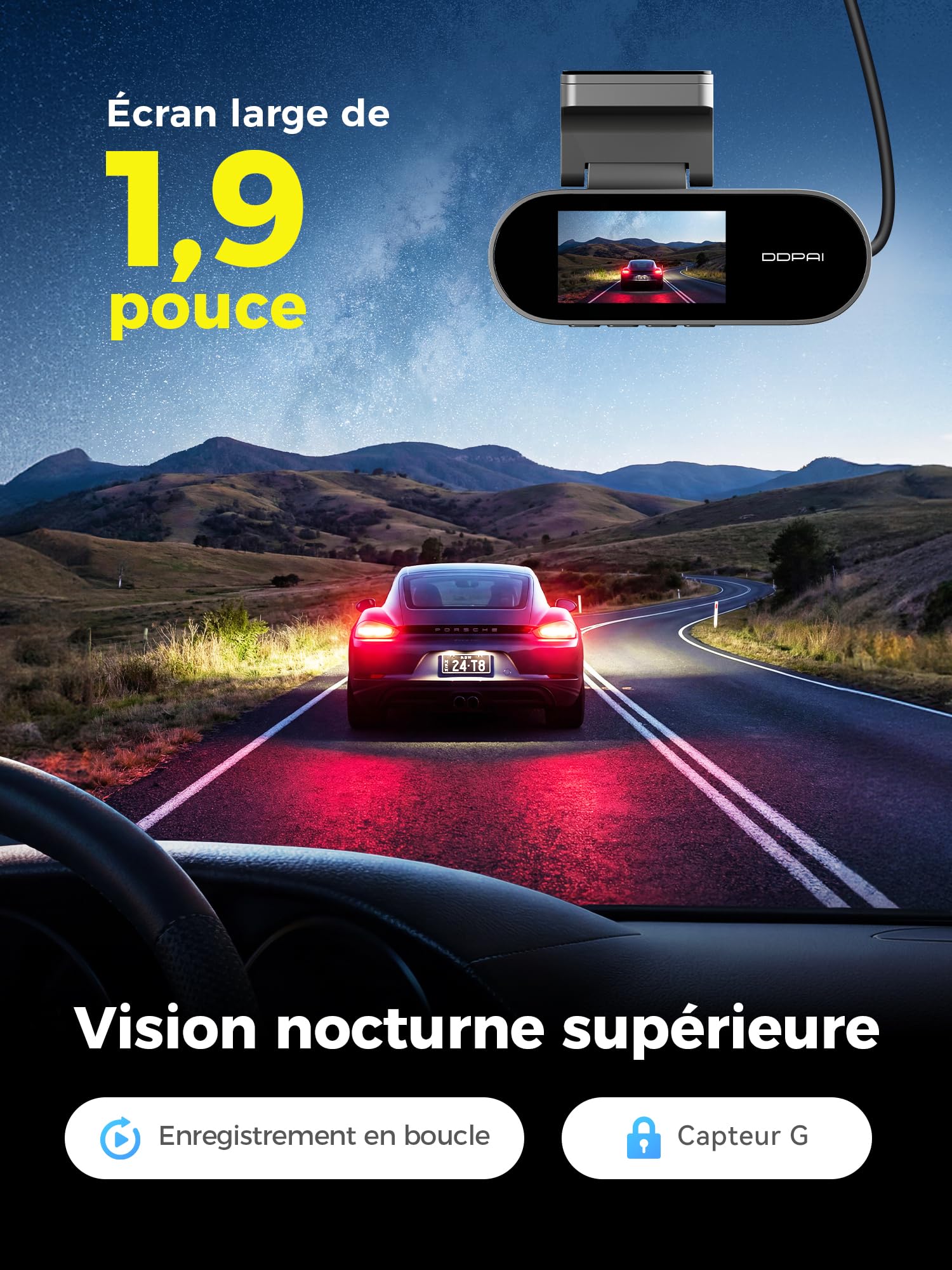 DDPAI N2 Dual kamera samochodowa z przodu, z tyłu, 2,5 K + 1080p UHD, 1,9" LCD, AI ISP noktowizor, WDR, ADAS, WiFi Dash Cam, tryb parkowania 24 godziny, obsługuje pamięć do 256 GB, nagrywanie w