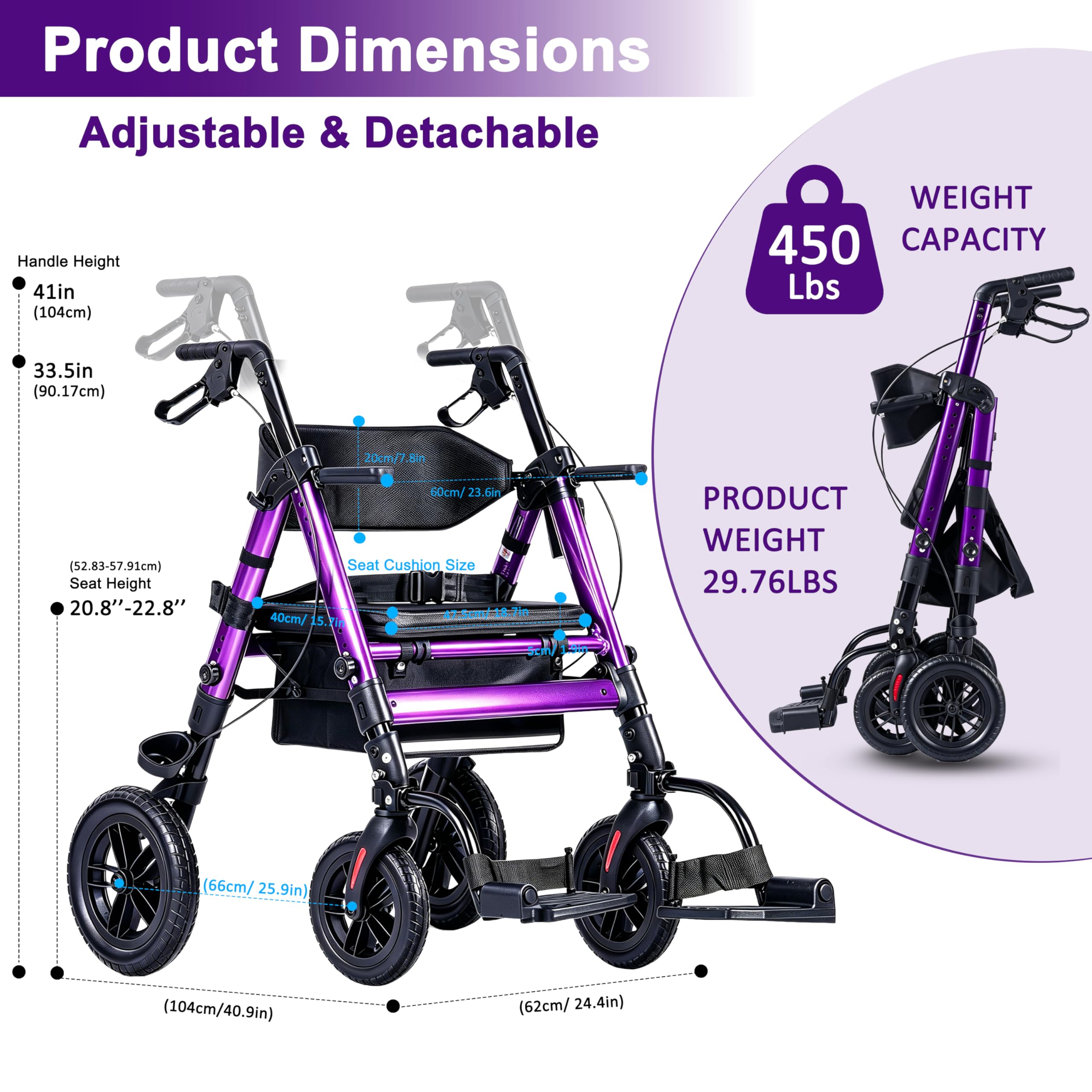 Ambliss 2-in-1 Rollator Transport Wheelchair Combo for Seniors with seat — Amazon image 4