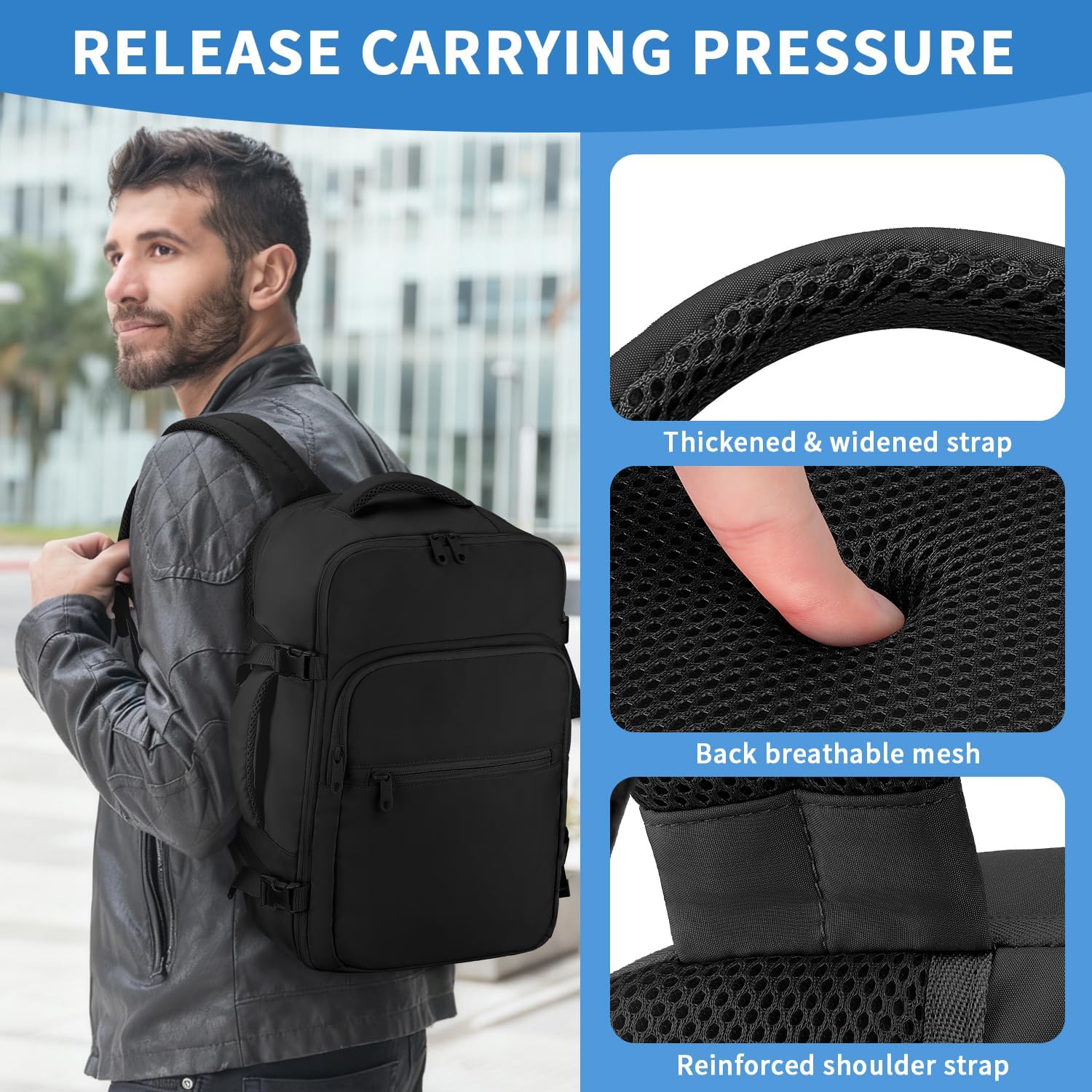 VSNOON Zaino Ryanair 40x30x20, 24L Zaino Bagaglio a Mano Zaino Viaggio per Uomo, Impermeabile zaino Da Viaggio per 15.6 Pc Portatile, za ino 40x30x20 per Ryanair, Wizz Air, Easyjet, Nero