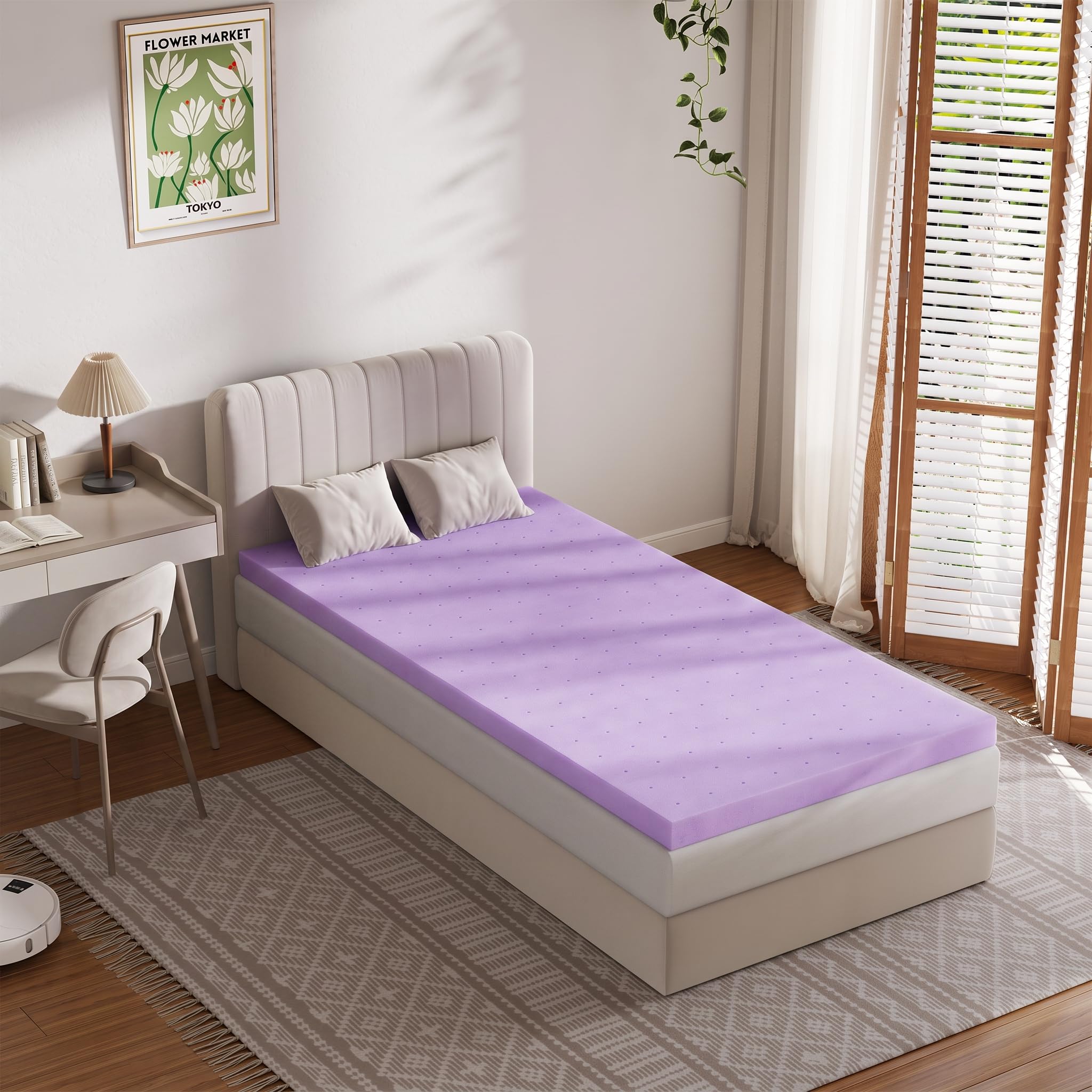 DUMOS 1.5 Inch Mattress Topper Twin XL Cooling Gel Ventilated Memory Foam