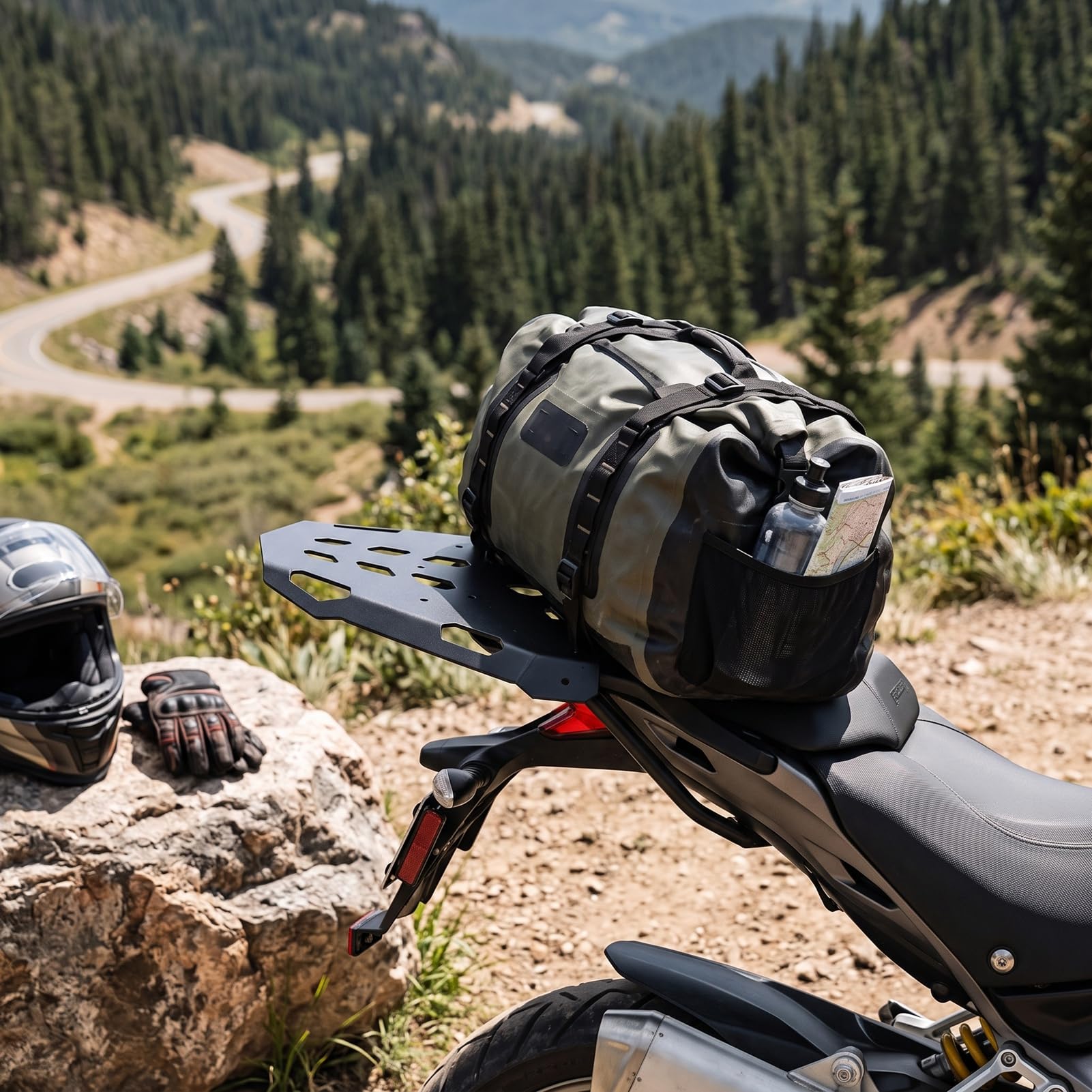 Bagażnik Motocyklowy Stal Węglowa Konstrukcja Hollow | Bagażnik Tylny Turystyczny, Stop Aluminium, Zabezpieczony Paskiem, Wsparcie dla Pasażera, Pasuje do Modeli z Lat 2010-2021.