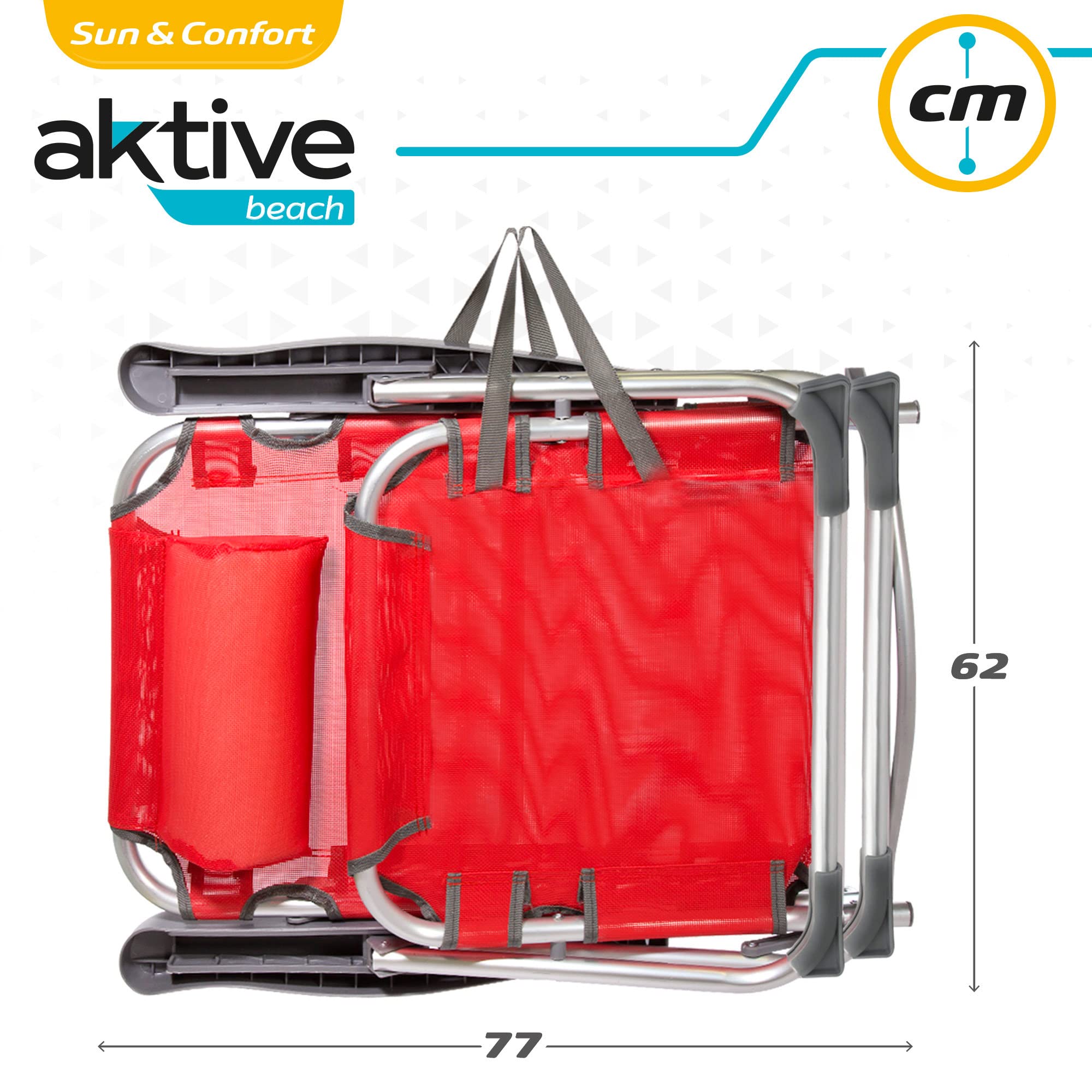 AKTIVE 62265 - Pack de 2 Chaises Hautes Pliantes avec Coussin pour la Plage, Le Jardin, la Terrasse ou Le Camping, Dimensions 48X60X90cm, Accoudoirs Durables et Ergonomiques