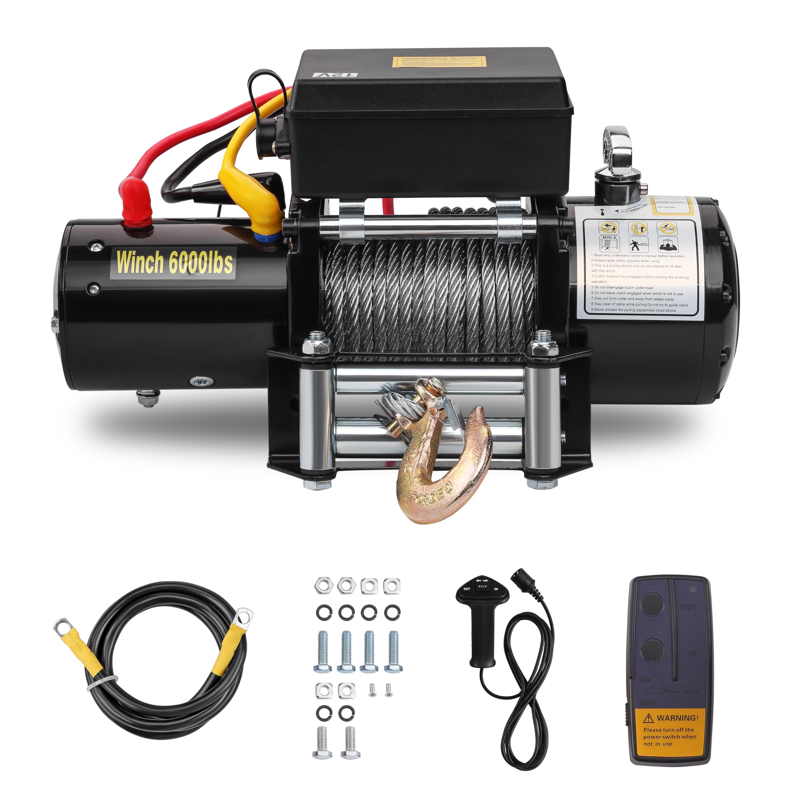 STANEW Treuil Électrique 12 V, 6 000 LBS / 2 722 kg avec 30M Télécommande Sans Fil, 8mm x 15m Câble en Acier à 7 Brins, pour Traction Remorque Véhicules VTT SUV Camions Yachts Bateaux