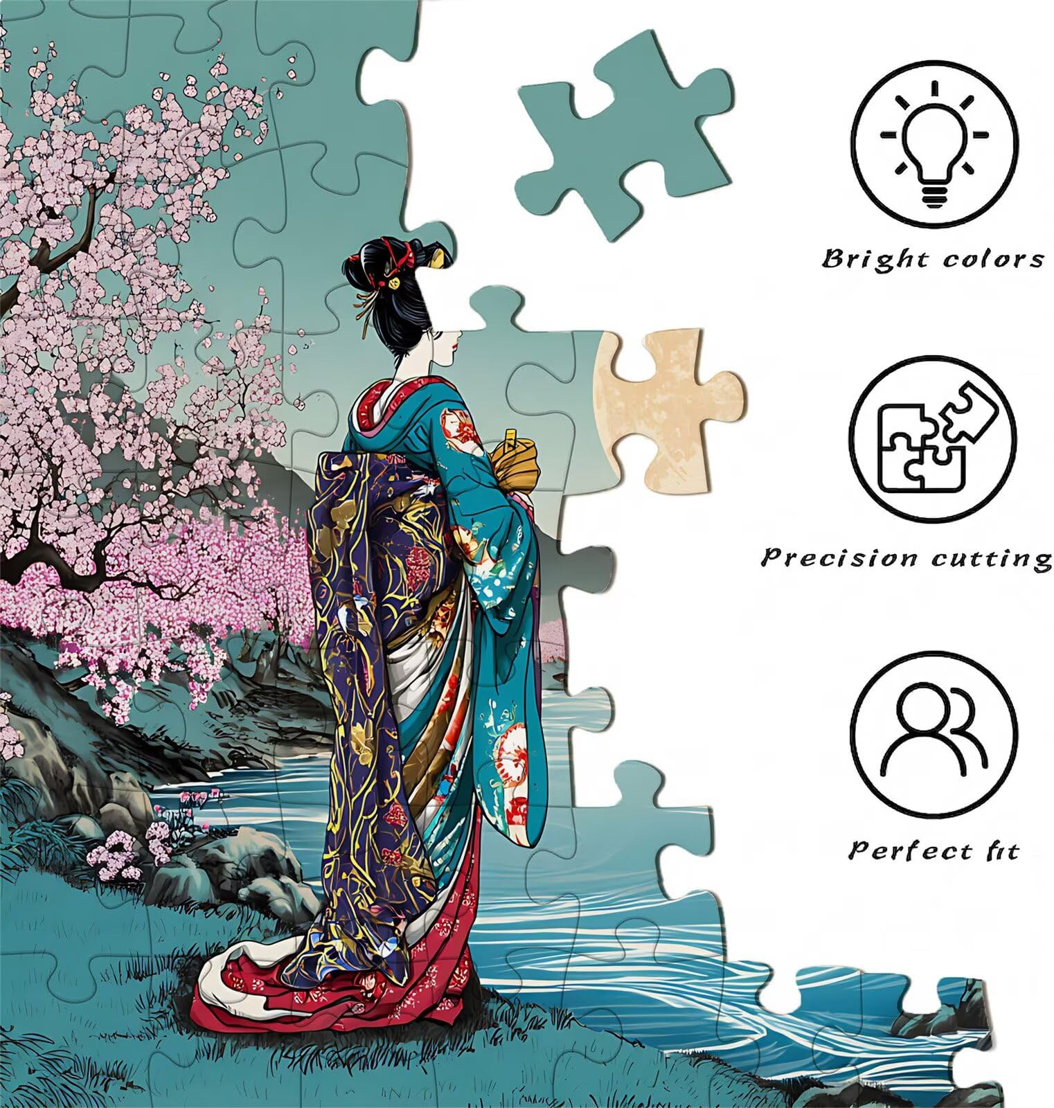 Puzzle 1000 elementów, drewniane puzzle dla dorosłych, japońska kobieta, klasyczne puzzle 75 x 50 cm, gra rodzinna, redukcja stresu, gra myśląca, dla miłośników puzzli, w0-733