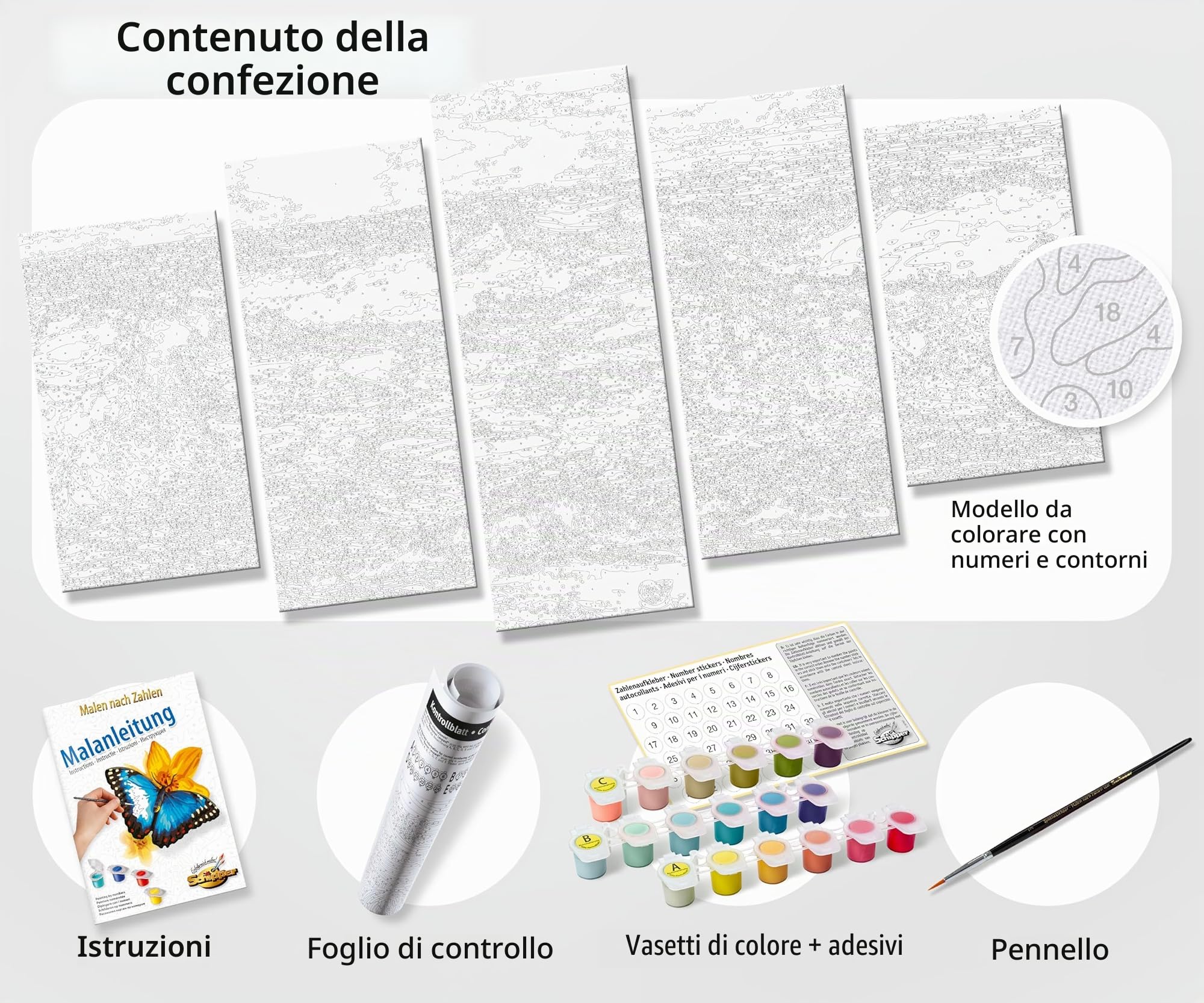 Schipper 609450832 Dipingere con i Numeri – La Nostra Foresta – Dipingere Immagini per Adulti, compresi pennelli e Colori acrilici, 5 Immagini, Master Class Polittico Professionale, Edition, 132 x 72