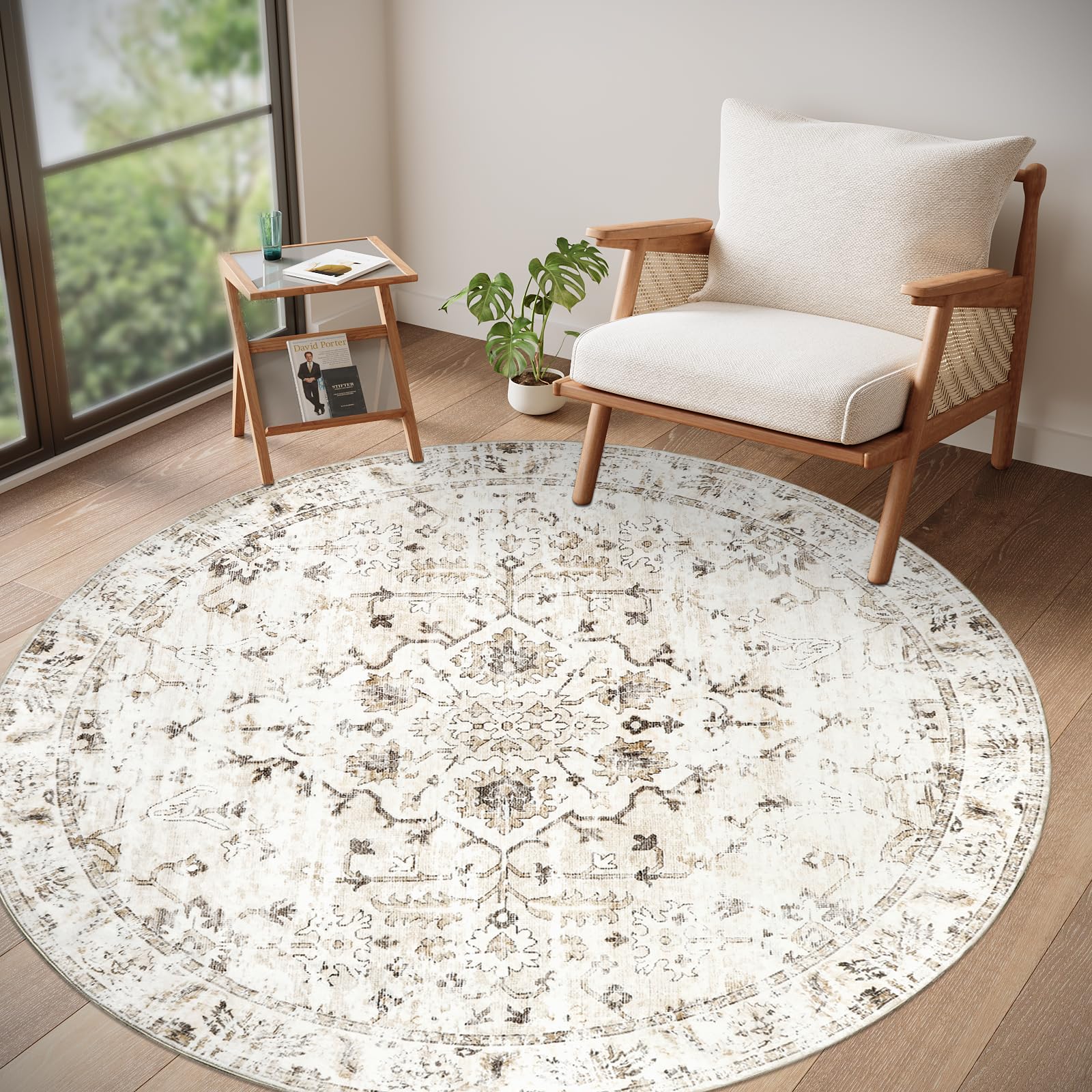 Homcomodar Alfombra Redonda de Salon 160cm Alfombra Lavable de Habitacion Vintage Persaa Alfombras Comedor Pelo Corto Carpet Rugs for Living Room