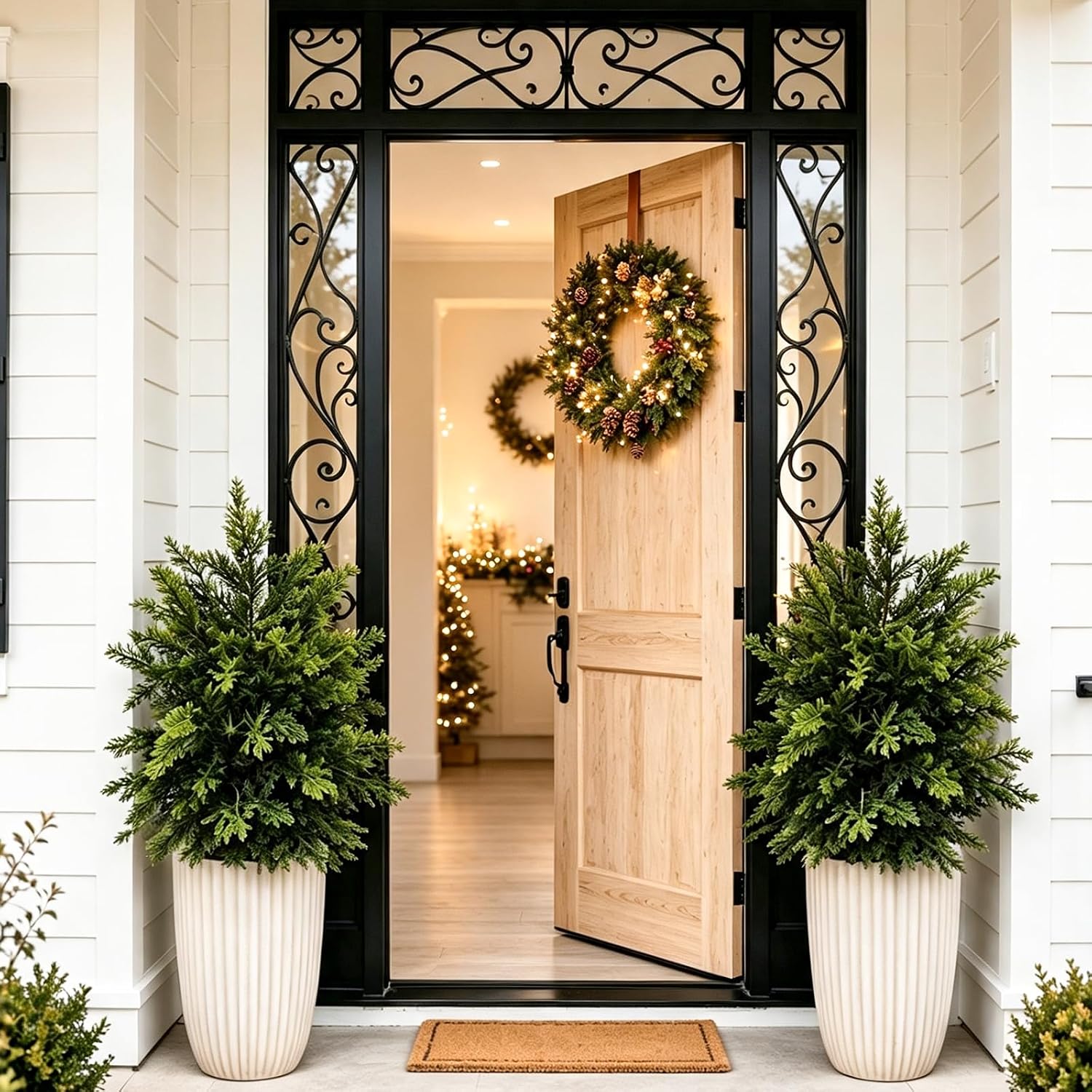 2FT Artificial Cedar Topiary Trees Set of 2, UV Resistant Indoor & Outdoor
