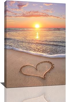 Beynepe Beach Bathroom Wall Art Coastal Ocean Sunset Pictures Wall Decor Seascape Canvas Painting Prints Artwork Decoration for Bedroom Living Room Office 16"x24"
