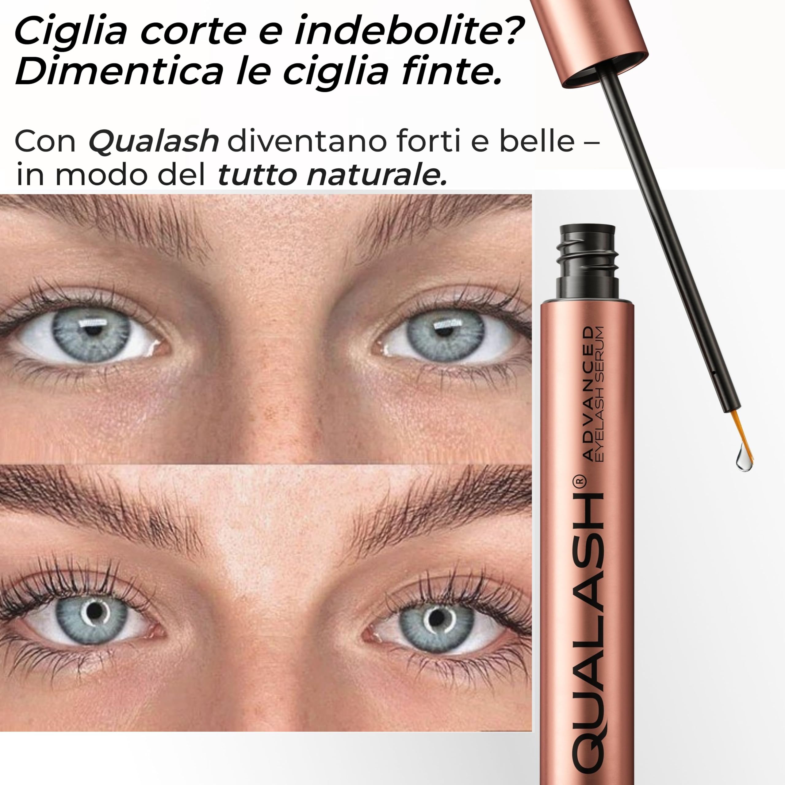 Siero Ciglia Allungante e Rinforzante QUALASH® (3,5ml) con formula di crescita QUA-X brevettata – Lash Serum & Eyelash Growth Booster volumizzante per ciglia naturalmente più lunghe e forti