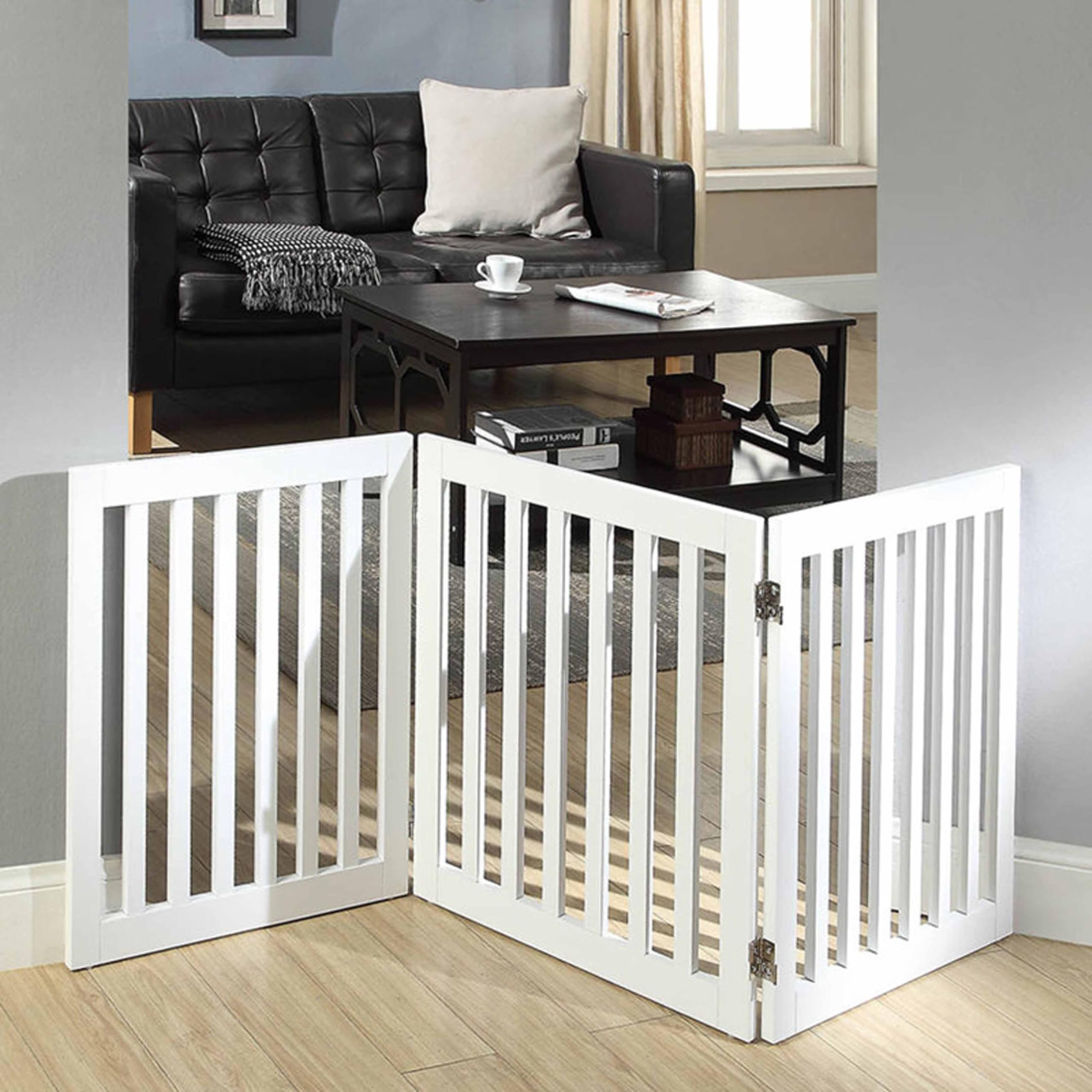 TANSH CRAFTS® Freestanding Wooden Pet Gate for Dogs & Pets – Foldable 3-Panel Dog Safety Barrier for Doorways, Hallways & Stairs – Indoor Puppy Fence & Room Divider, Grey (White, 3 Panel)-image-16