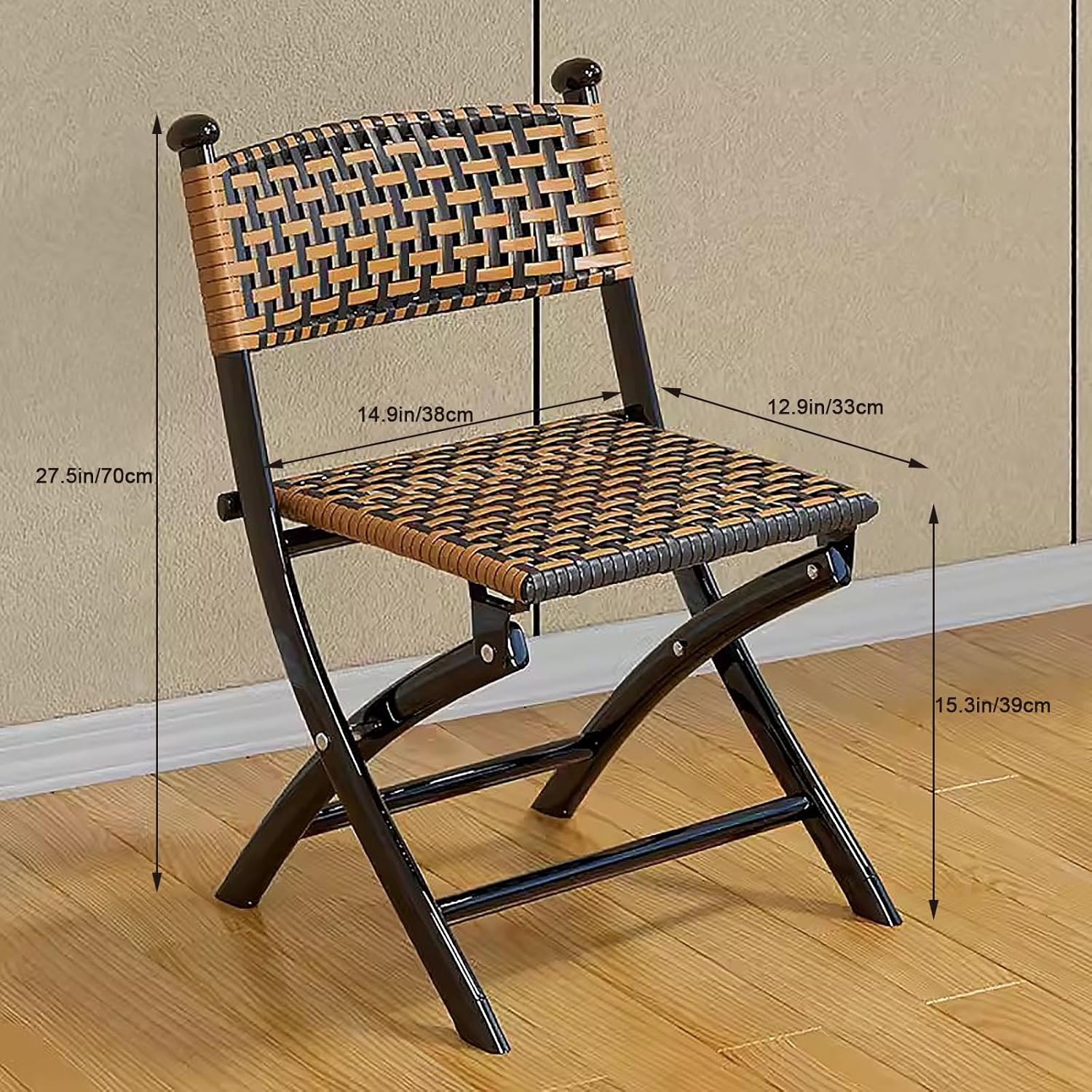 WHYATT Folding Chairs, Outdoor Folding Chairs, Folding Dining Chairs, Indoor Stackable Chairs Retro Woven Chairs Extra Event Chair for Bedroom and Living Room (Size : Medium)