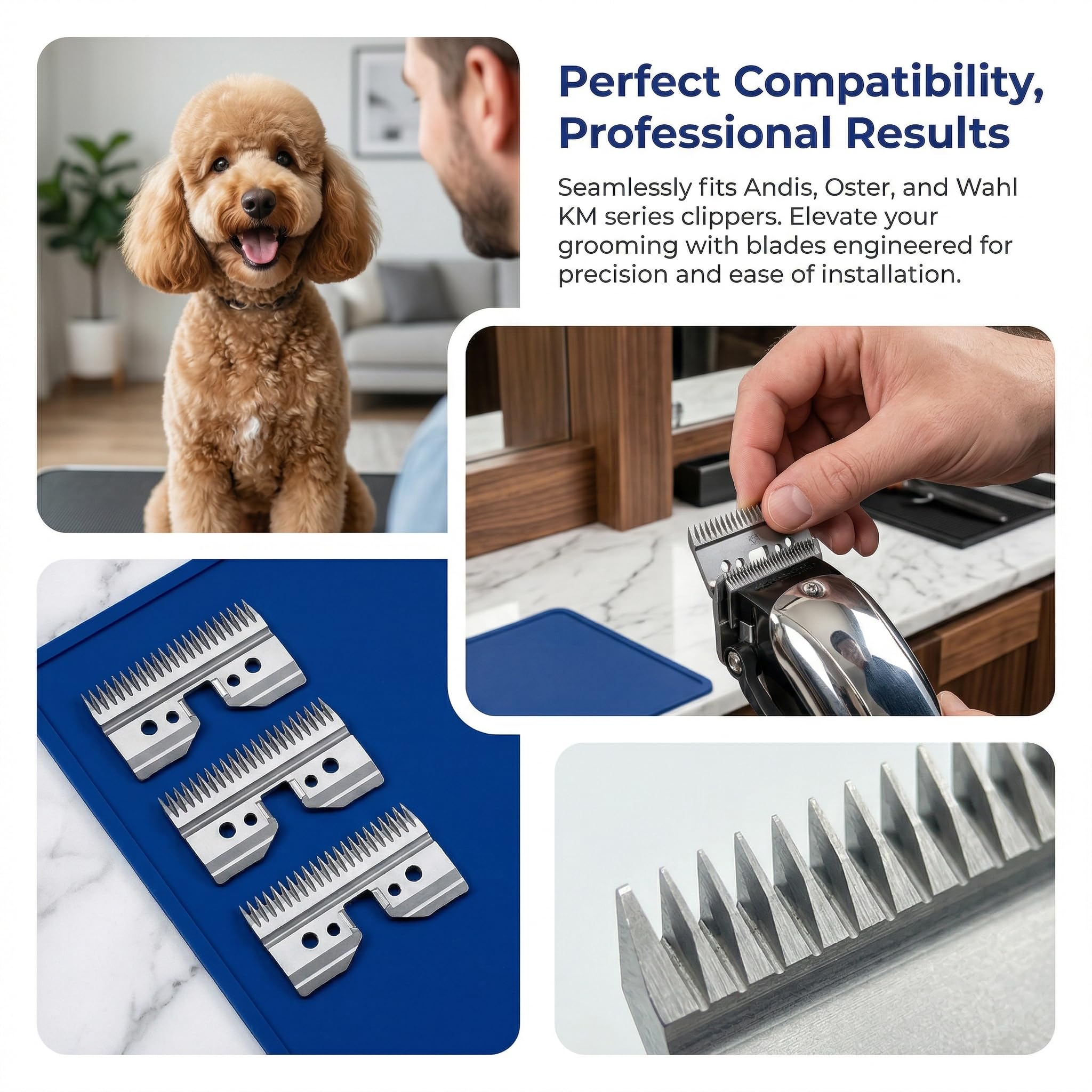 3 cuchillas de repuesto para cortapelos para mascotas compatibles con Andis 64440, compatible con Oster A5, compatible con Wahl KM Series, acero de metalurgia en polvo 440C, HRC 58-60, 22 dientes