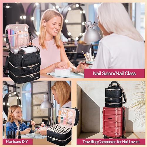 Miniatura 7 de SIYNPAV Estuche organizador de esmalte de uñas para 40 botellas y una lámpara de uñas, bolsa organizadora de esmalte de uñas con tira de soporte,