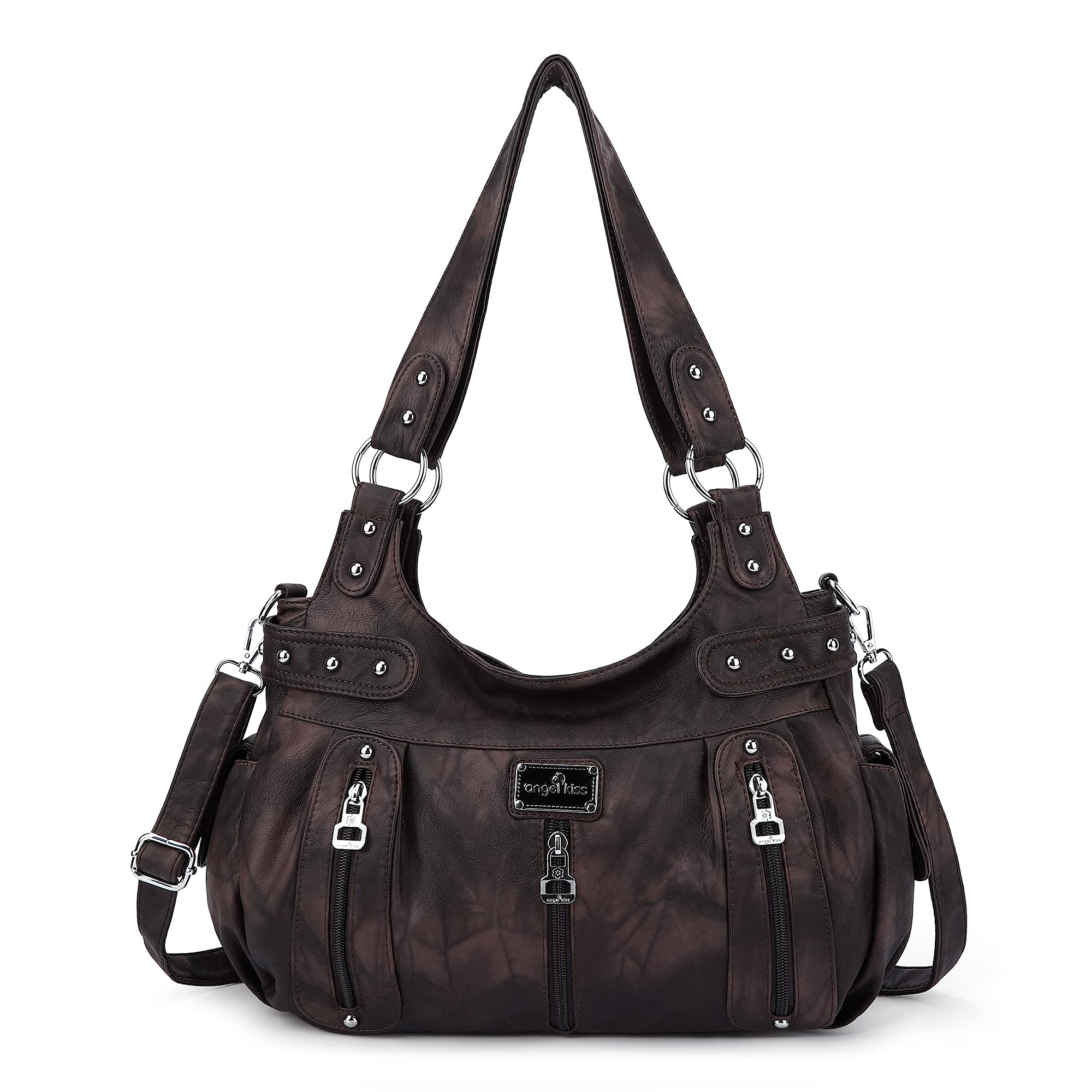 Angelkiss Large Purses and Handbags for Women Washed Faux Leather Crossbody Hobo Satchel Shoulder Handbag Tote Purse