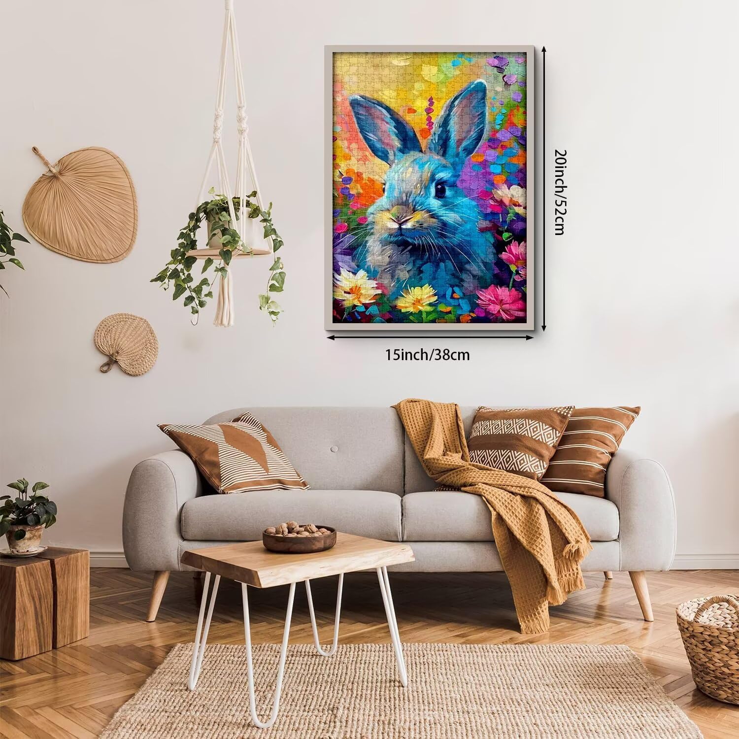 Funny Flower Bunny Puzzles for Adults 500 Pieces, Nature Animal Spring Jigsaw Puzzles, Rabbit Art Puzzles 15x20 inch