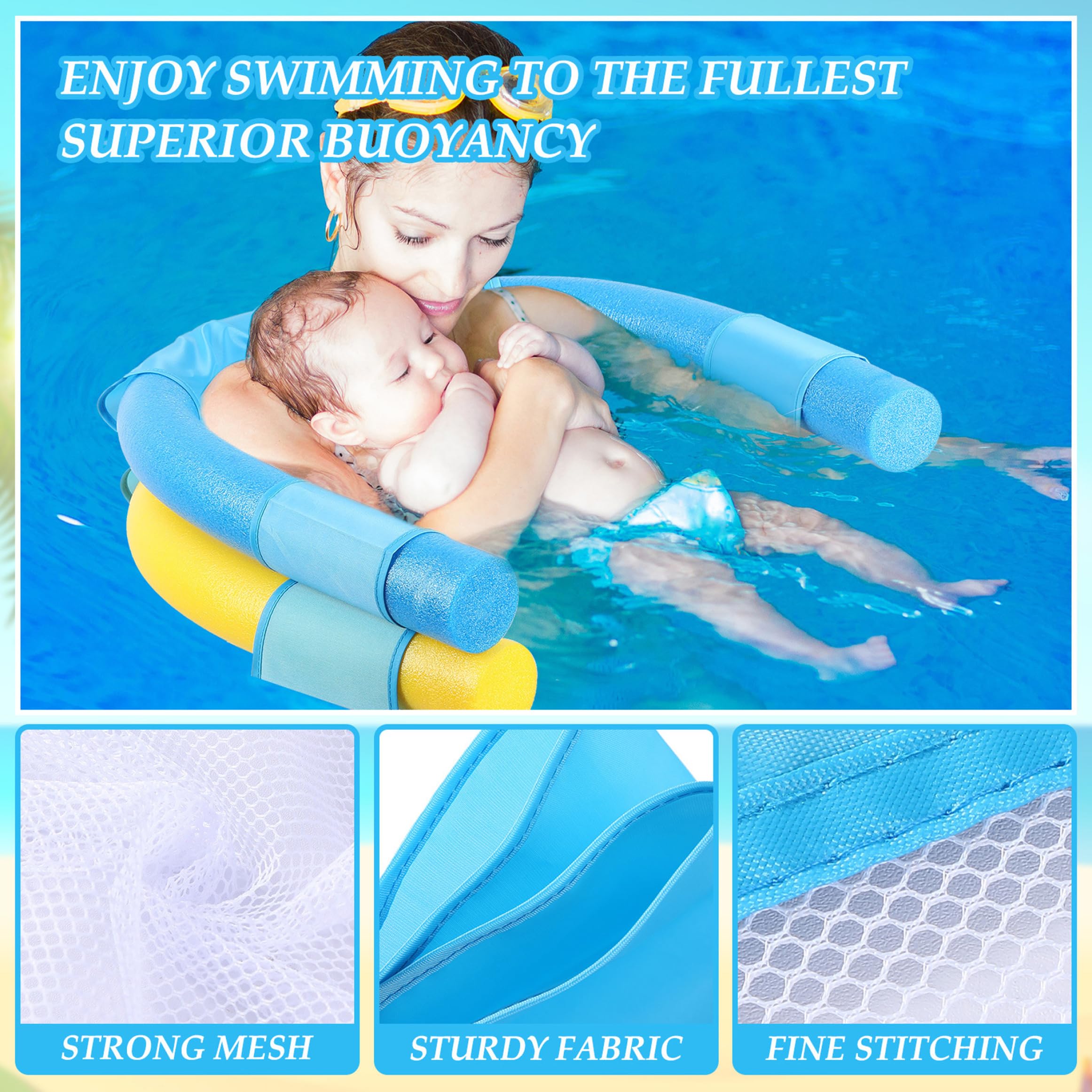 Silla Flotante para Piscina no Inflable, sillas flotantes de Alta flotabilidad para Adultos y niños en la Piscina, Silla Estable de Fideos para Piscinas de Doble Tubo