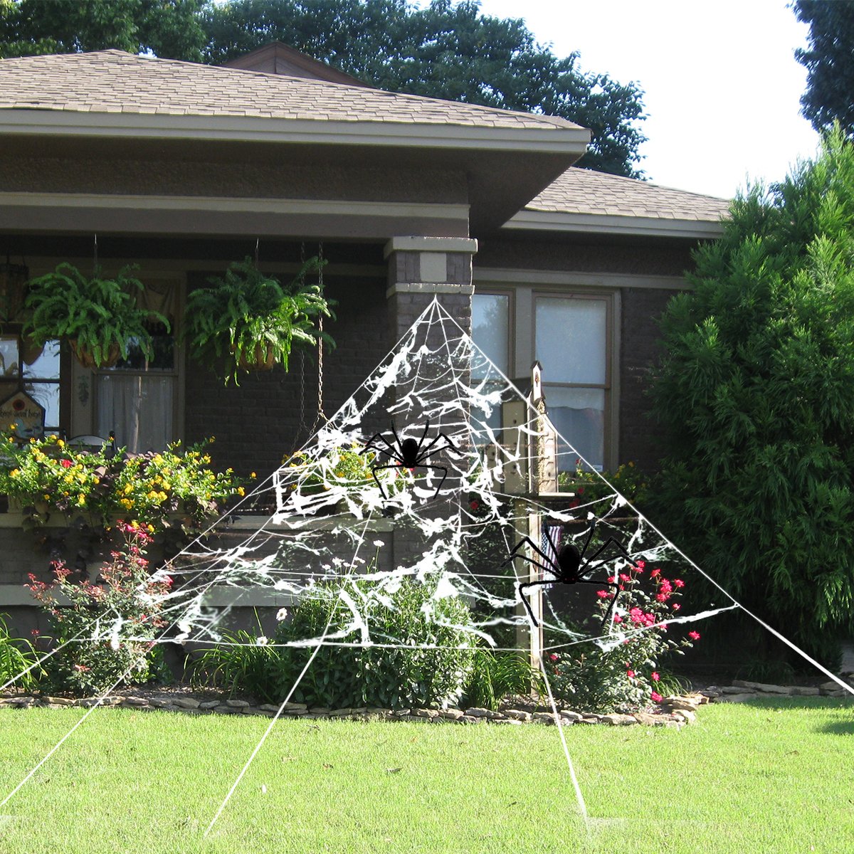 PBPBOX Halloween Giant Spider Web Set for Outdoor Halloween Yard Decorations, 23X19FT