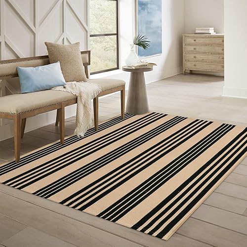 Miniatura 2 de OJIA Alfombras de área para exteriores, 4 x 6 pies, color negro y tostado, lavable a máquina, alfombra de algodón tejida a mano para entrada,