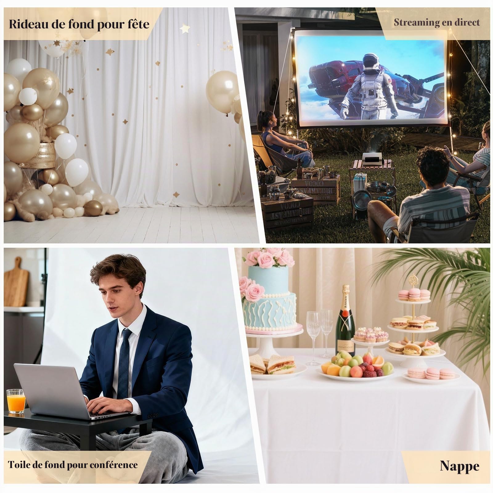 Toile de Fond Blanc avec 4 Clips Anti-Plis, Coton Mousseline Moins de Rides Pliable Fond Tissu Studio Photo (10 * 15FT / 3 * 4,5M Blanc) pour Le Portrait, Photographie, Vidéo, Camera, Photo