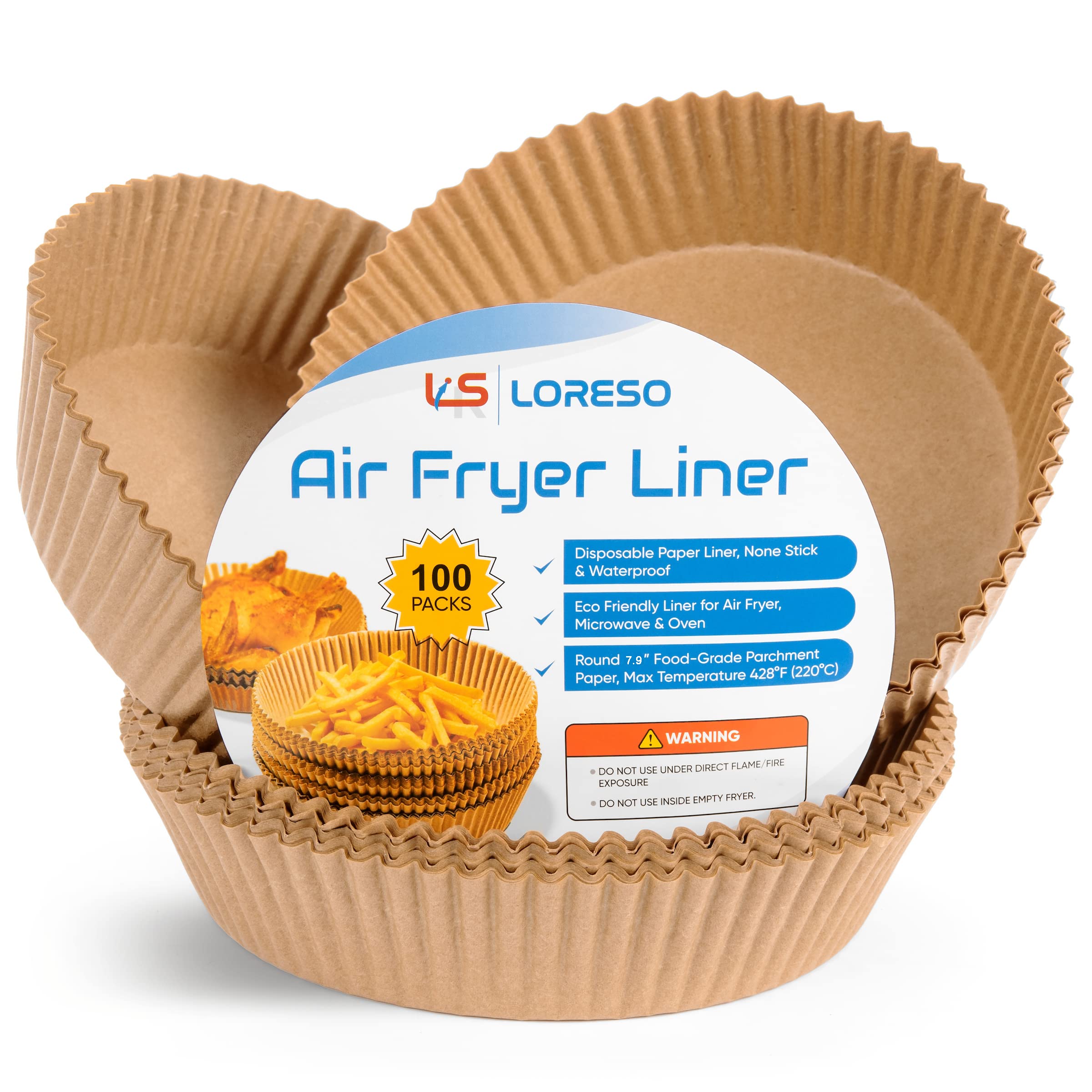 Air Fryer Liners - Disposable Parchment Paper, 100 Count - 7-8 Inch, Non-Stick, 5-8 Quart (8" Round - 100CT)