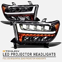 Vista 3 de Stehlen 642167819196 Compatible con 2007-2013 Toyota Tundra / 2008-2017 Sequoia Faros de proyector cuádruple LED secuencial completo con señal ámbar