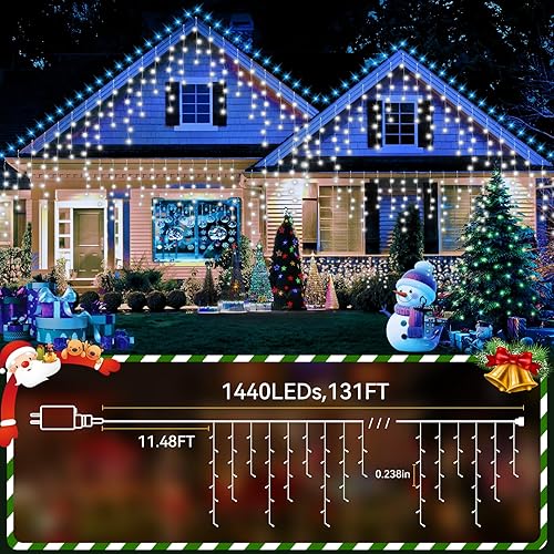 Miniatura 2 de Luces de Navidad de 131 pies para exteriores, 1440 luces LED de Navidad, impermeables, enchufables, con 8 modos y temporizador, luces de Navidad