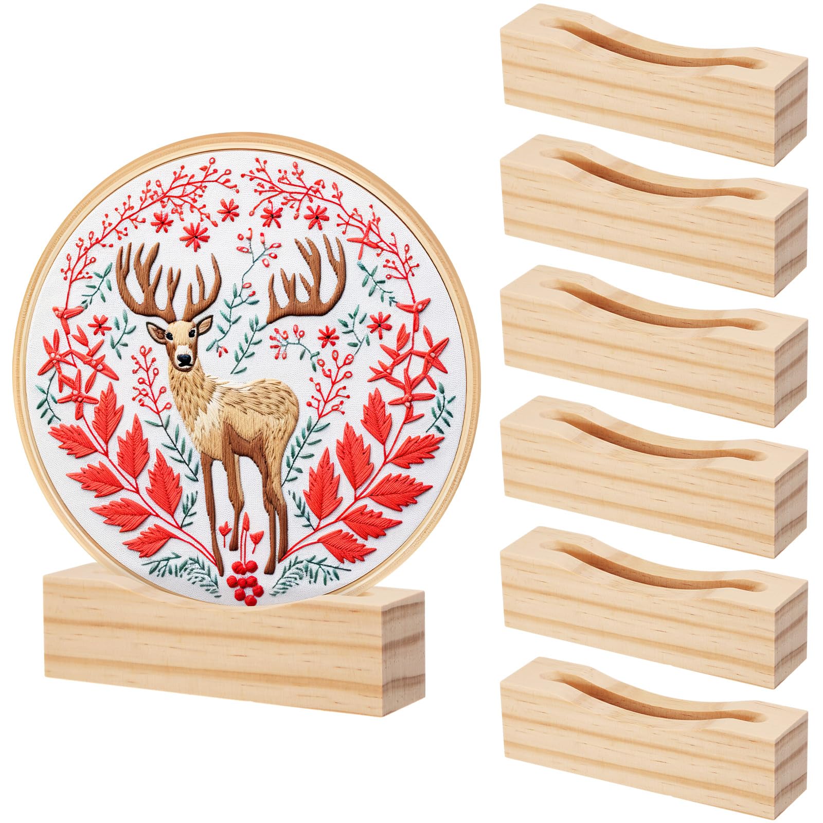 Chunful 6 Pcs Embroidery Hoop Display Stand, 4.29" X 1.3" X 1.57", Natural