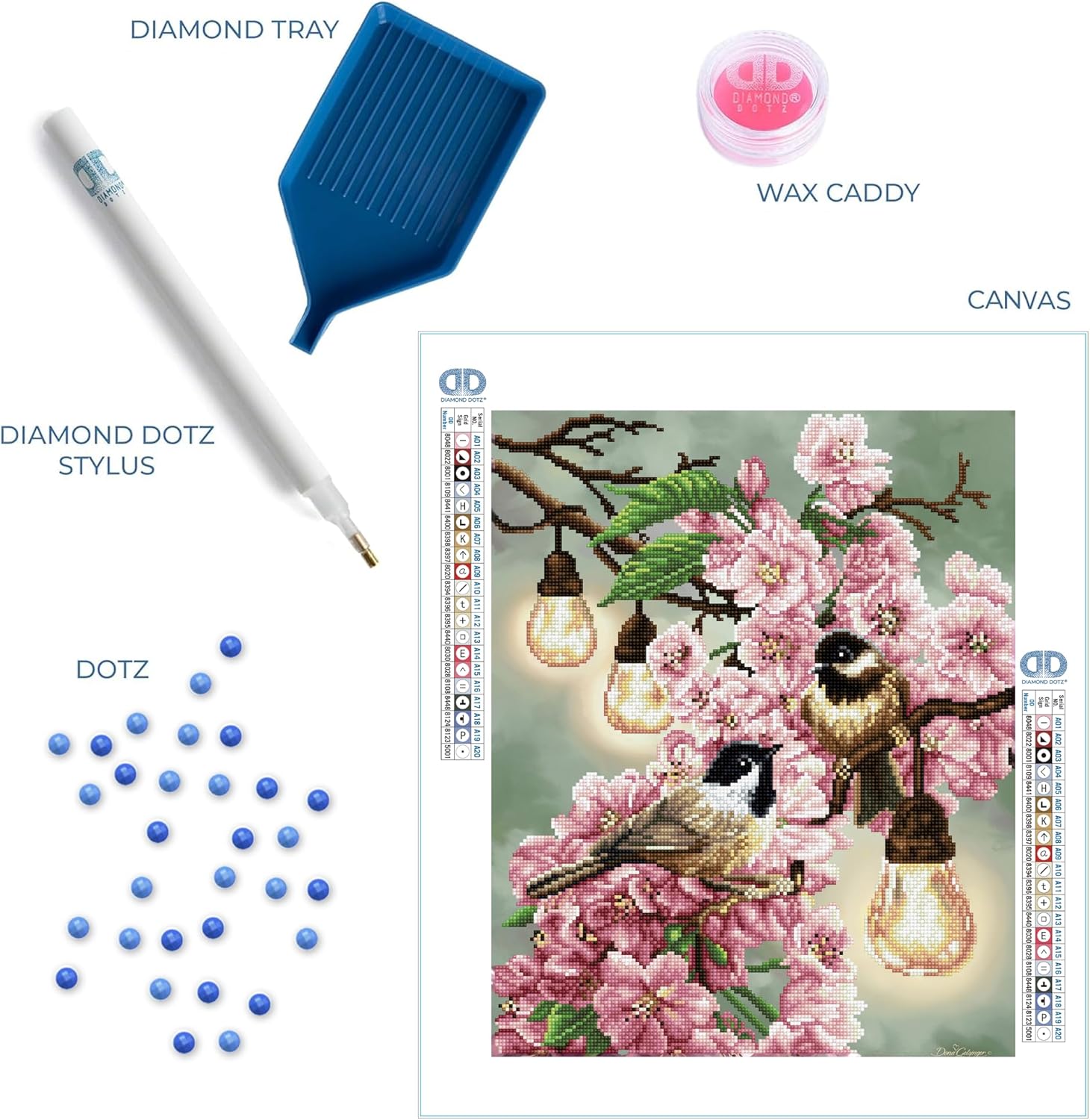 DIAMOND DOTZ Cherry Blossoms & Chickadees Art Craft Kit, Partial Drill Round Dotz for Adults