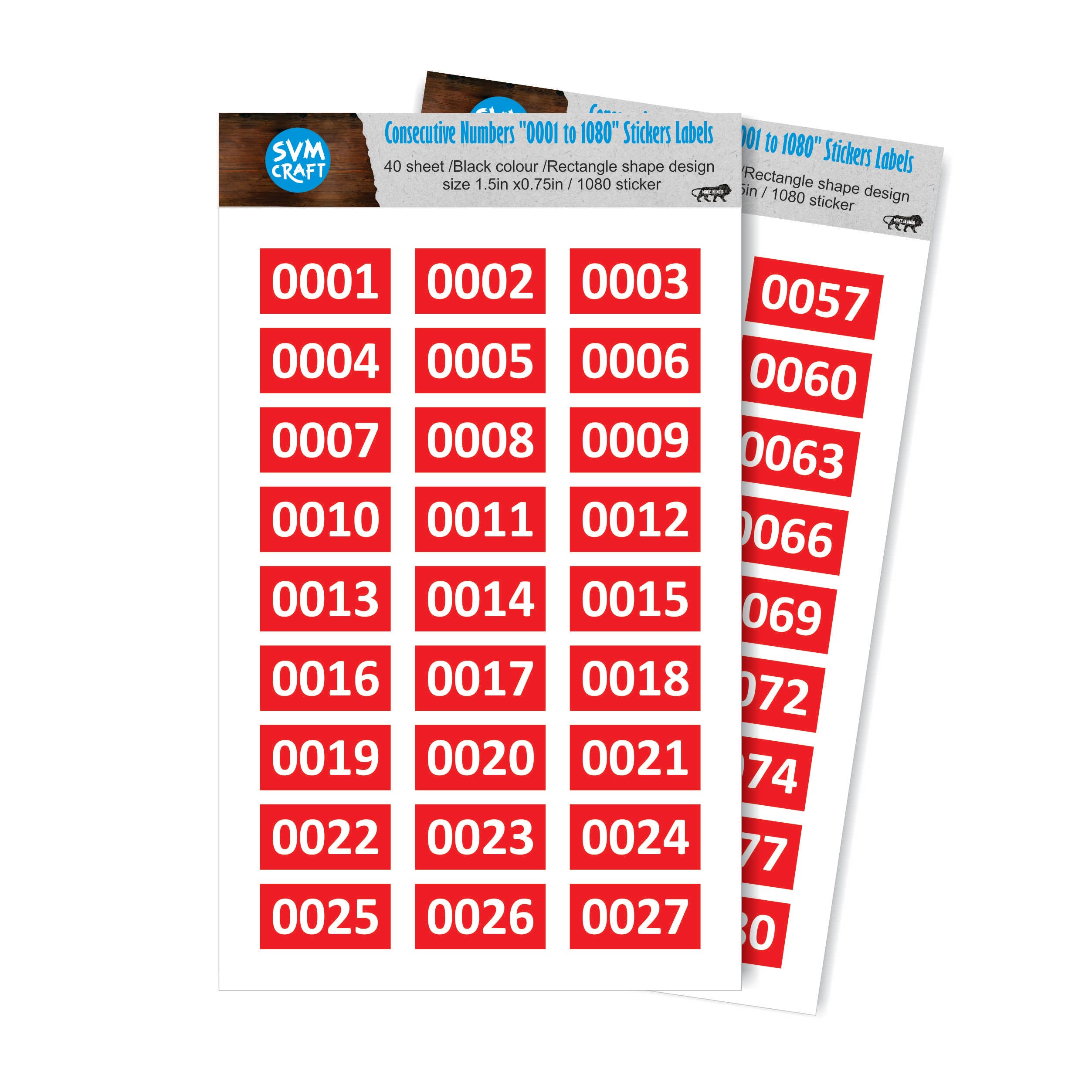 kですm(._.)m SVM CRAFT® Number Stickers, 1-1000 Consecutive, Red, PVC Vinyl