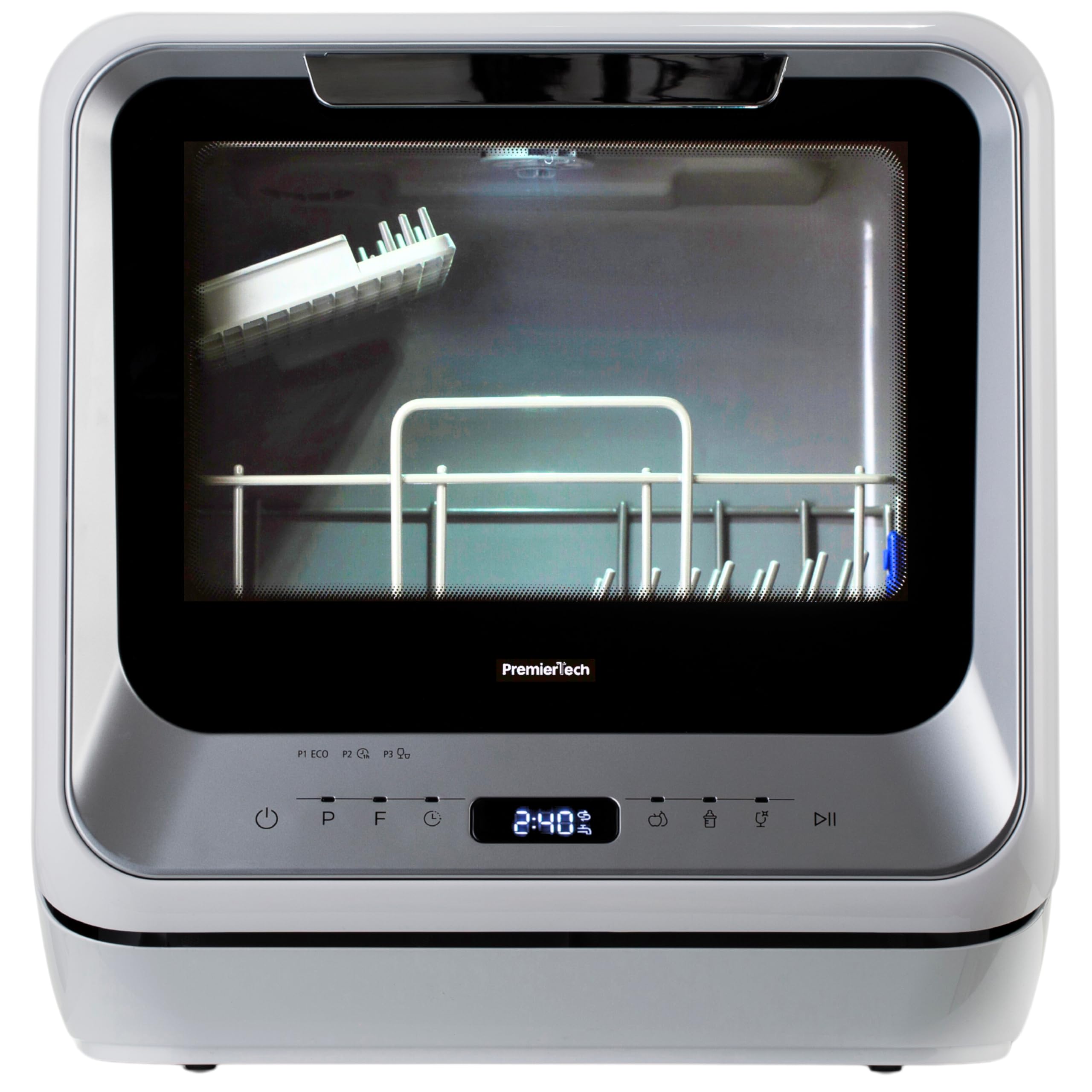 PremierTech Mini Lavastoviglie Portatile, Da Campeggio, Barca, Casa Vacanze, Hotel, Bed & Breakfast, 6 programmi, Compatta, Minimo Ingombro, Da Tavolo Appoggio, Lavaggio Frutta Biberon, Silver, PTLS2S