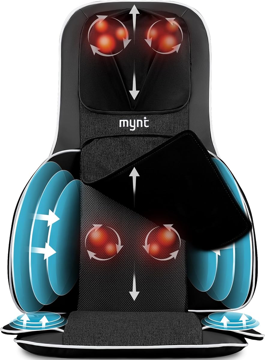 Shiatsu Neck Back Massager for Chair with 10 Deep Kneading Nodes Black | 3D & 2D Back Massager for Pain Relief Deep Tissue with Heat, Portable Massage Chair Pad with Cover