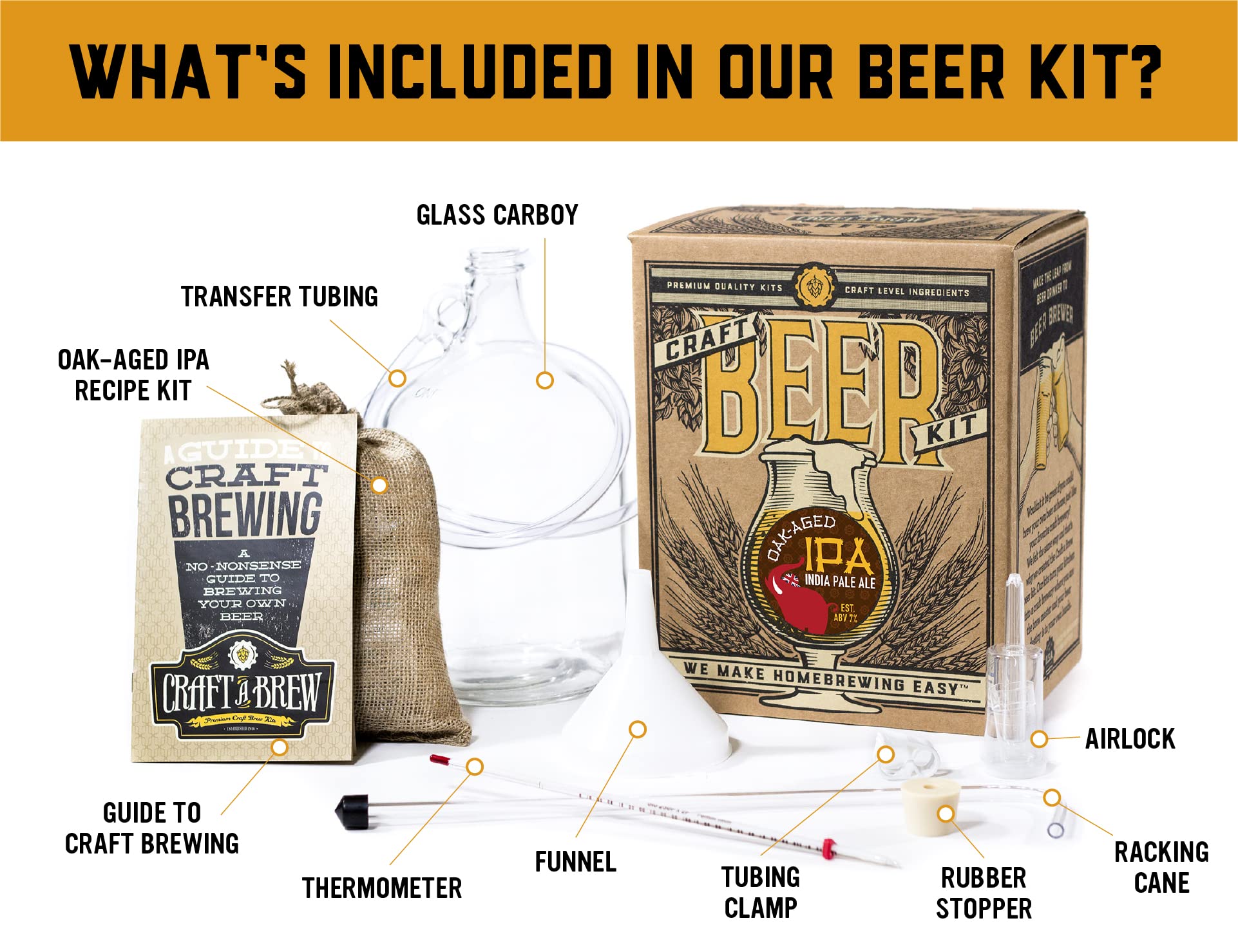Craft A Brew Home Brewing Oak Aged IPA Wiederverwendbar Bier Kit - Starter Set 1 Gallon, klar