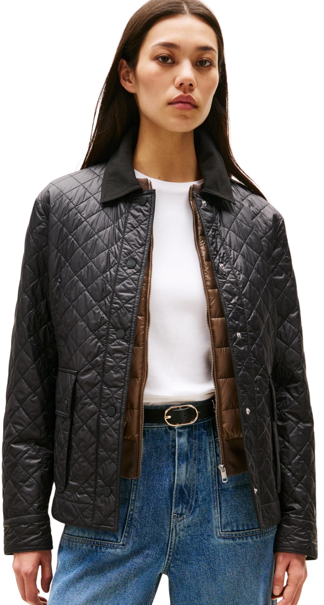 Tommy Hilfiger Women’s Nylon Slim Quilted Jacket with Pointed Collar, Black (Black), XS