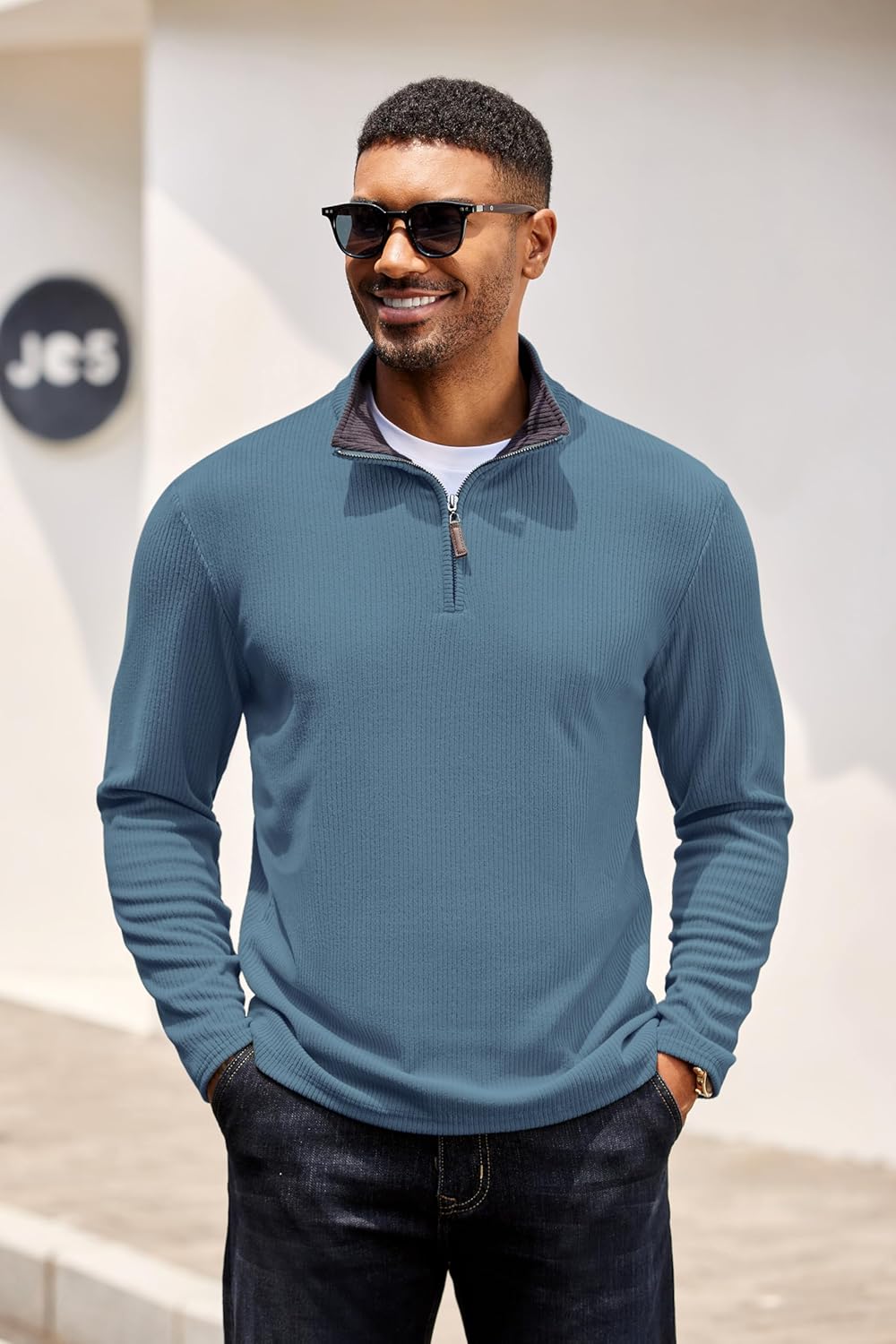 COOFANDY Mens Quarter Zip Pullover Lightweight Sweater Casual Long Sleeve Corduroy Half Zip Sweatshirt - Image 4
